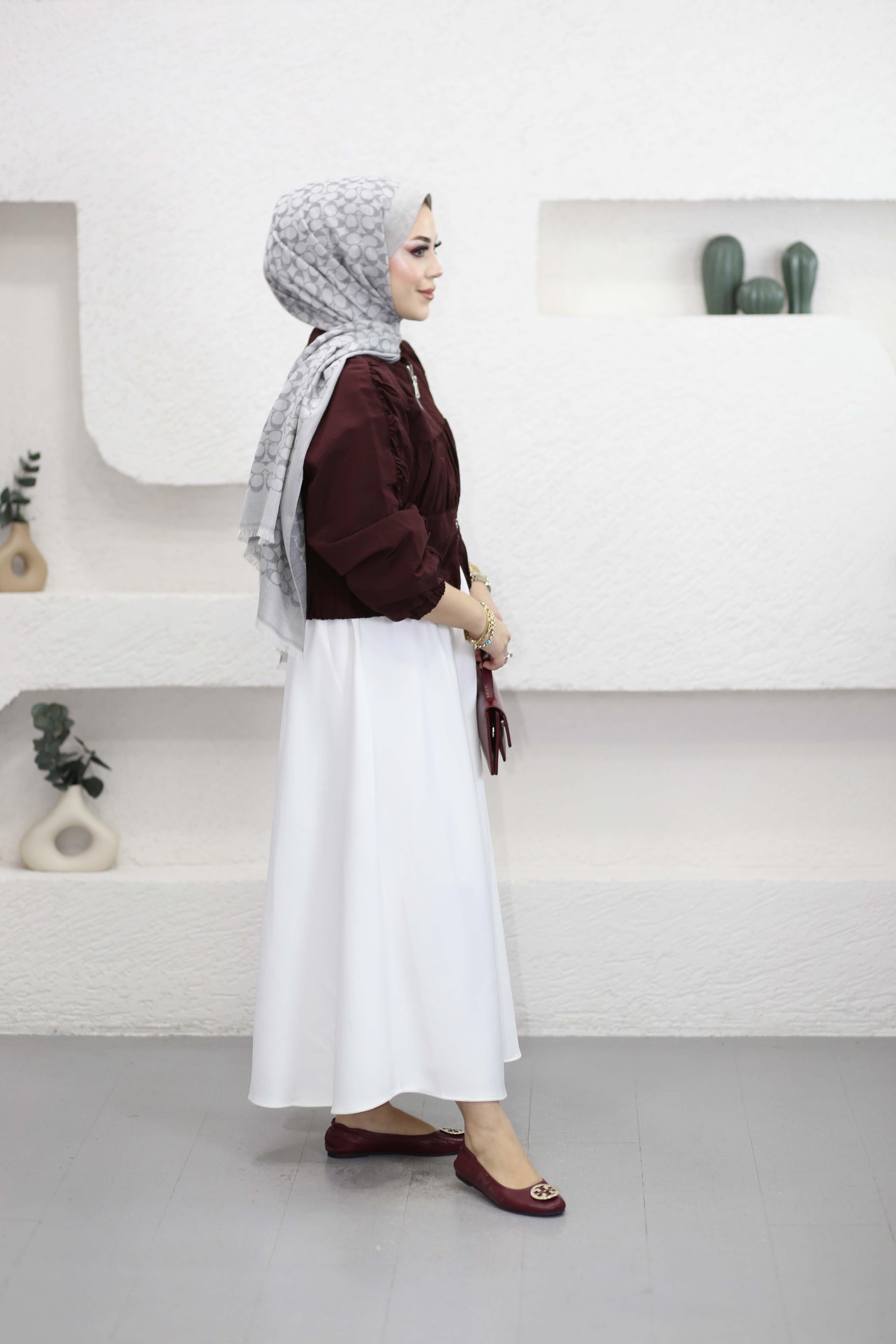 Fermuarlı Kat Ceket Bordo 422