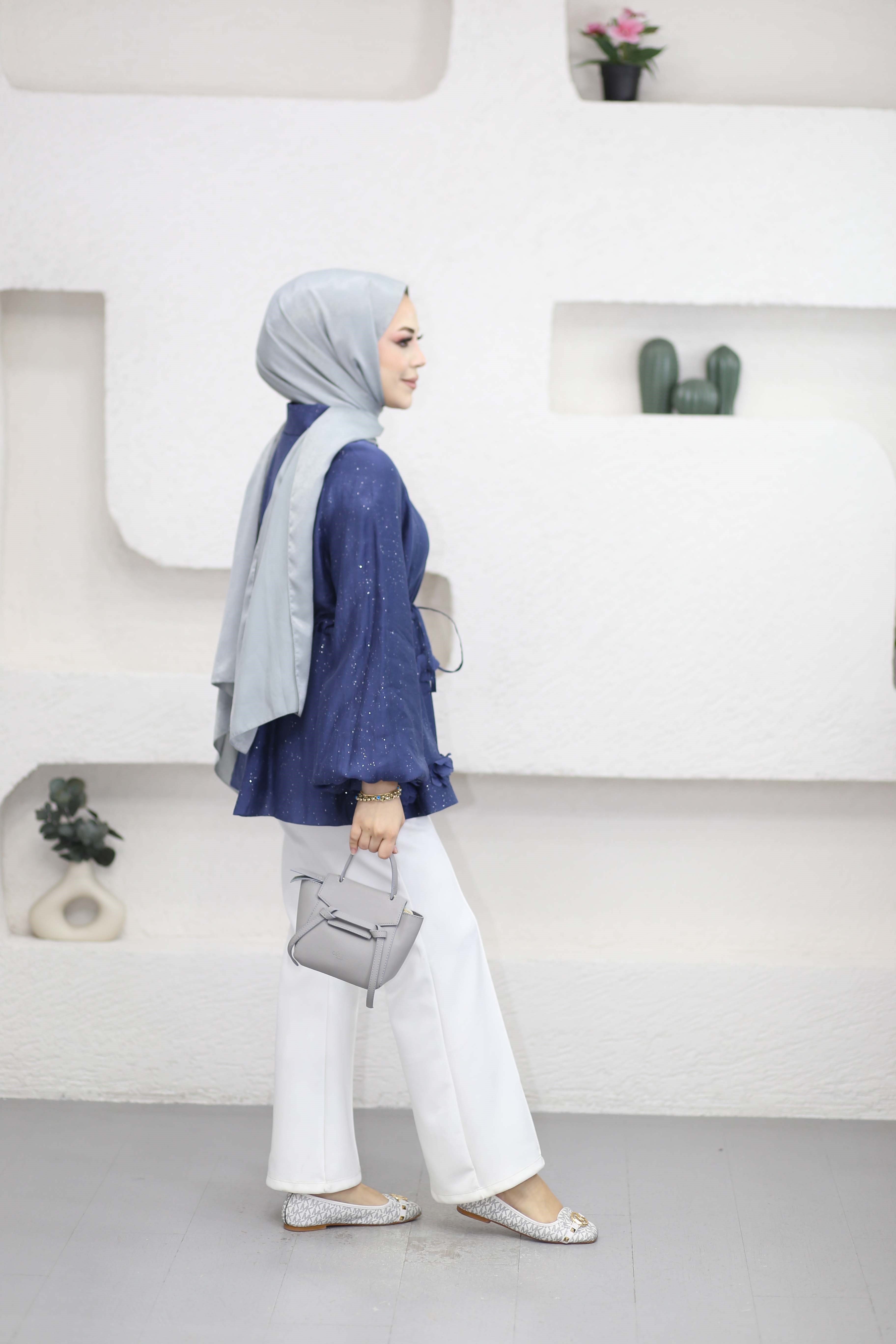 Simli Tencel Balon Ceket Lacivert 26043