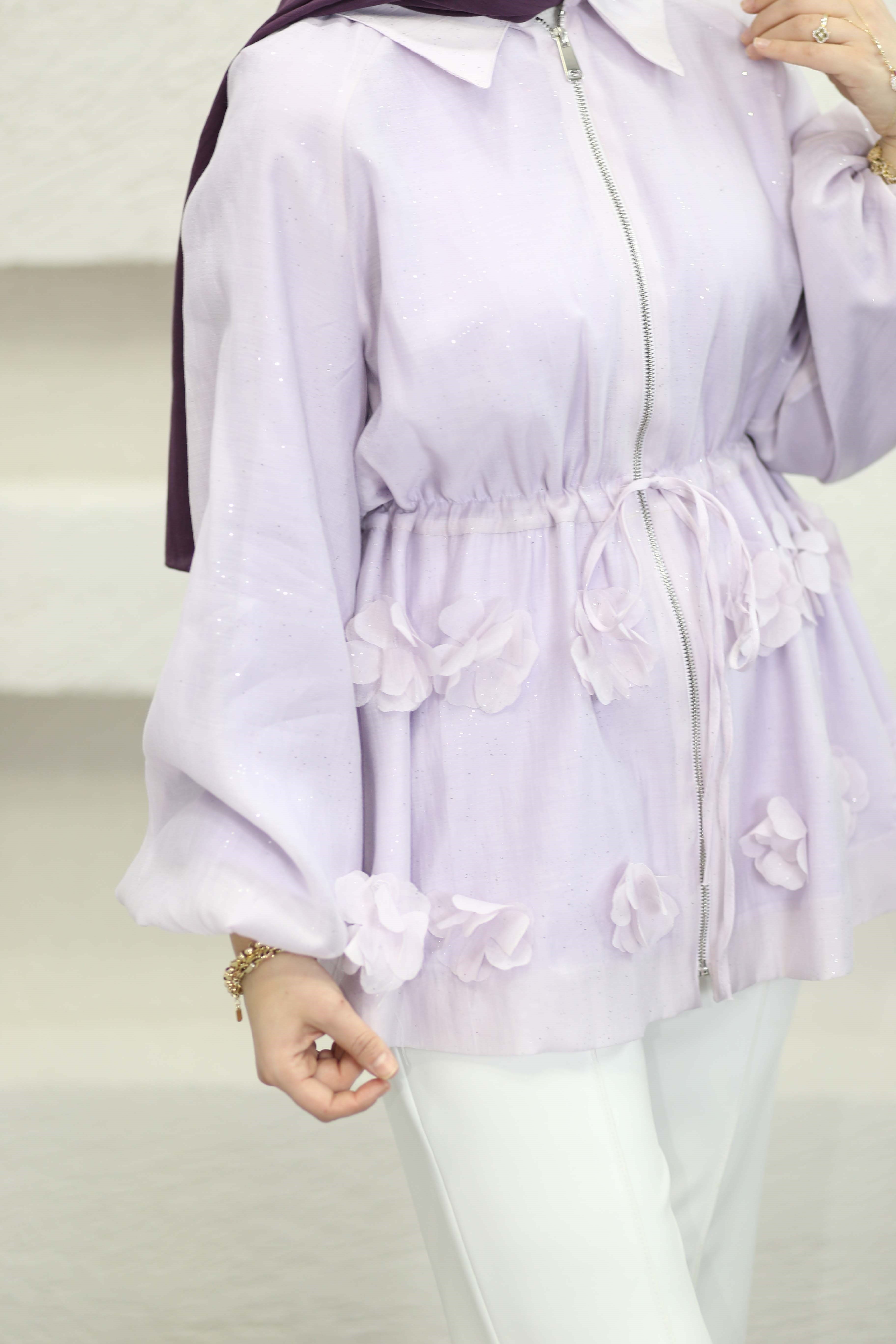 Simli Tencel Balon Ceket Lila 26043