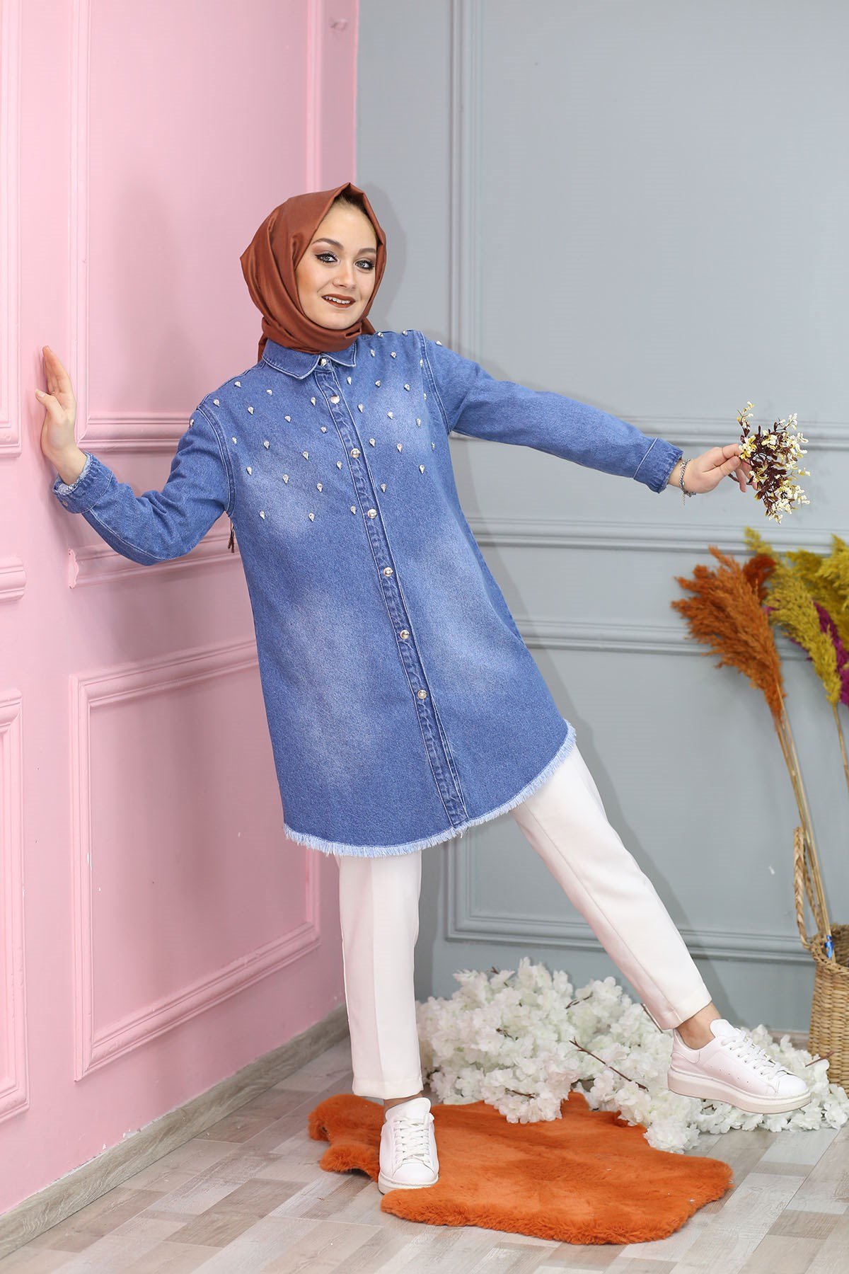TAŞLI DENİM CEKET KOYU 6565