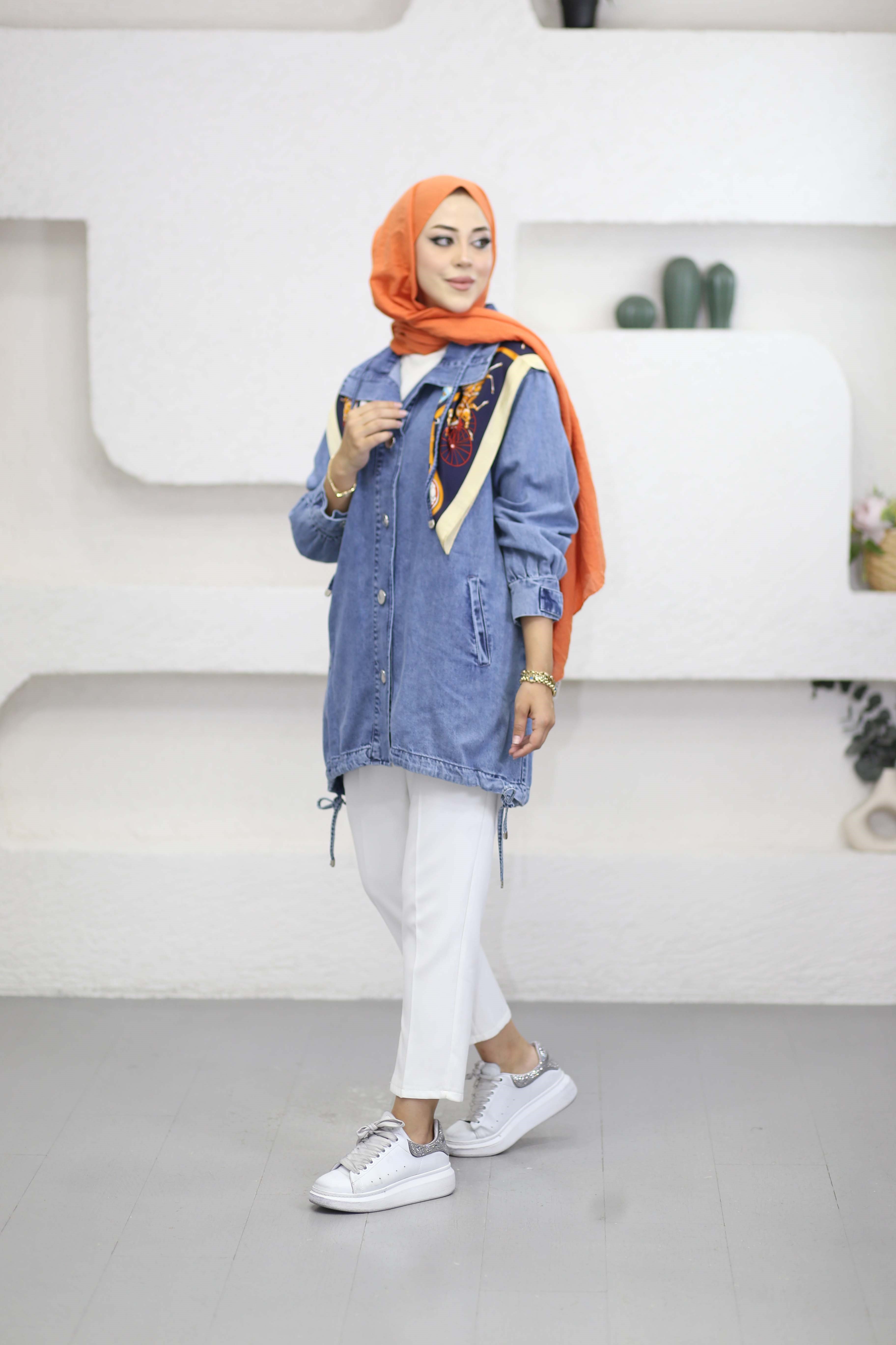 Metal Düğmeli Denim Ceket Açık Mavi 7564