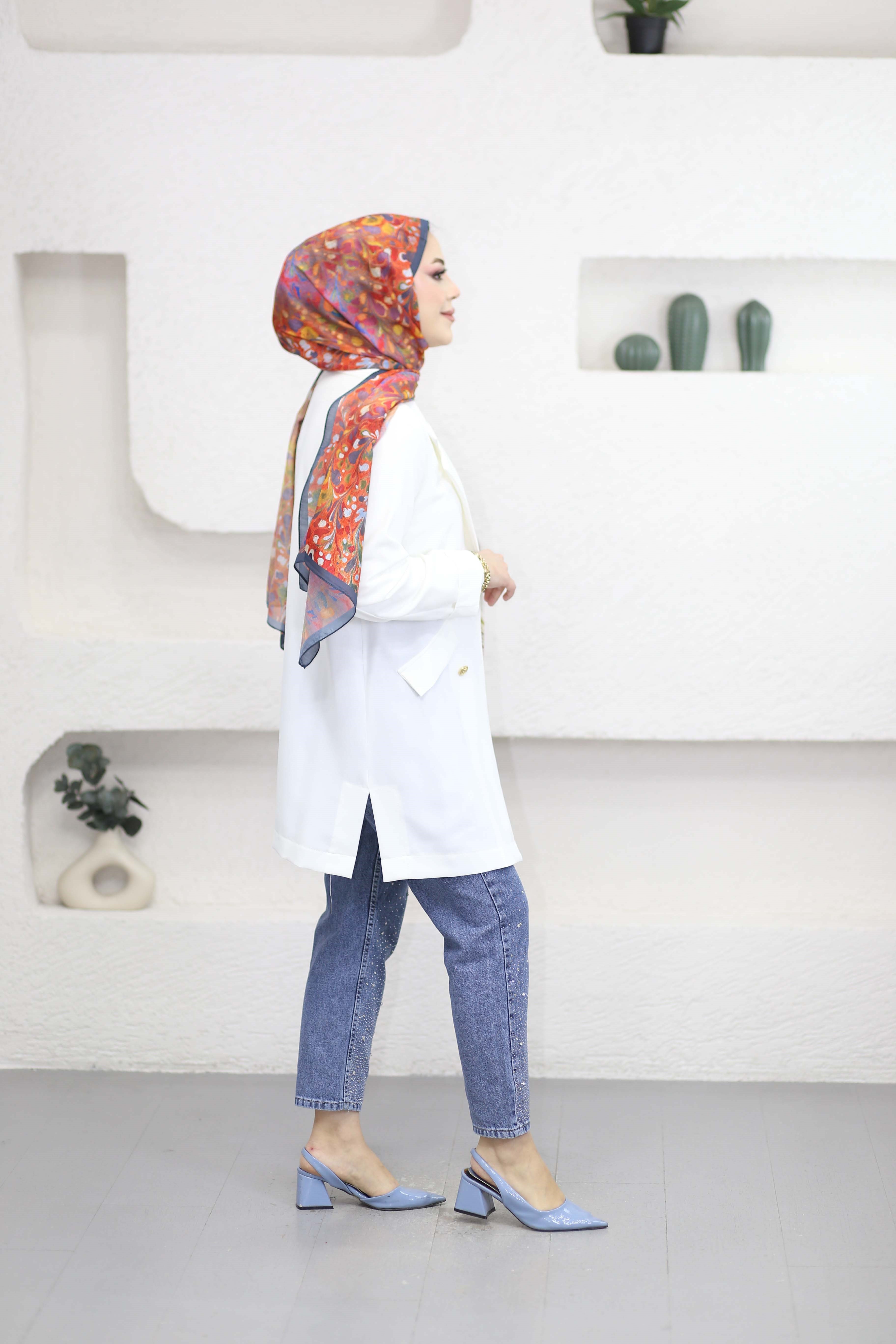Düğmeli Linda Ceket Beyaz 3079