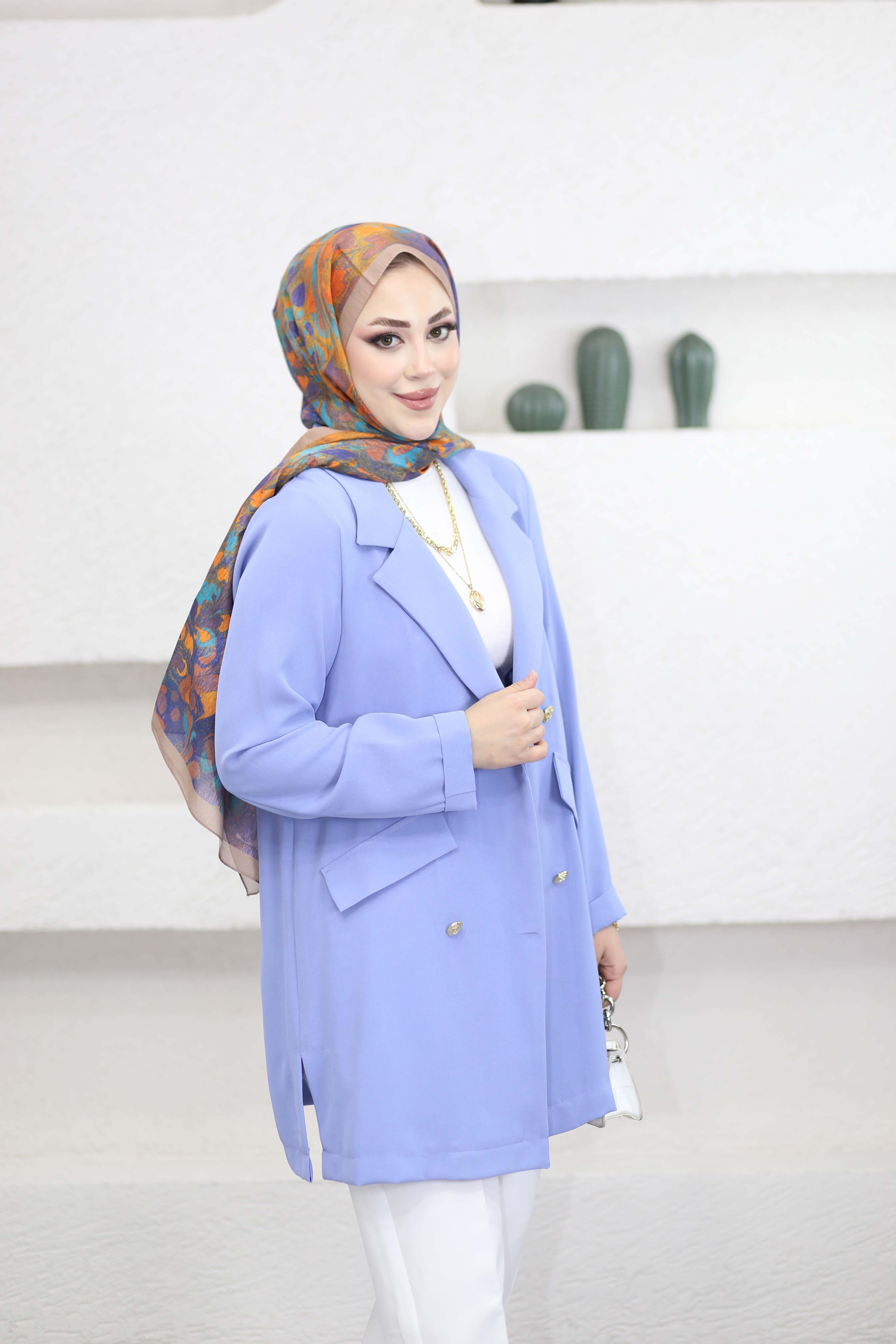 Düğmeli Linda Ceket Leylak 3079