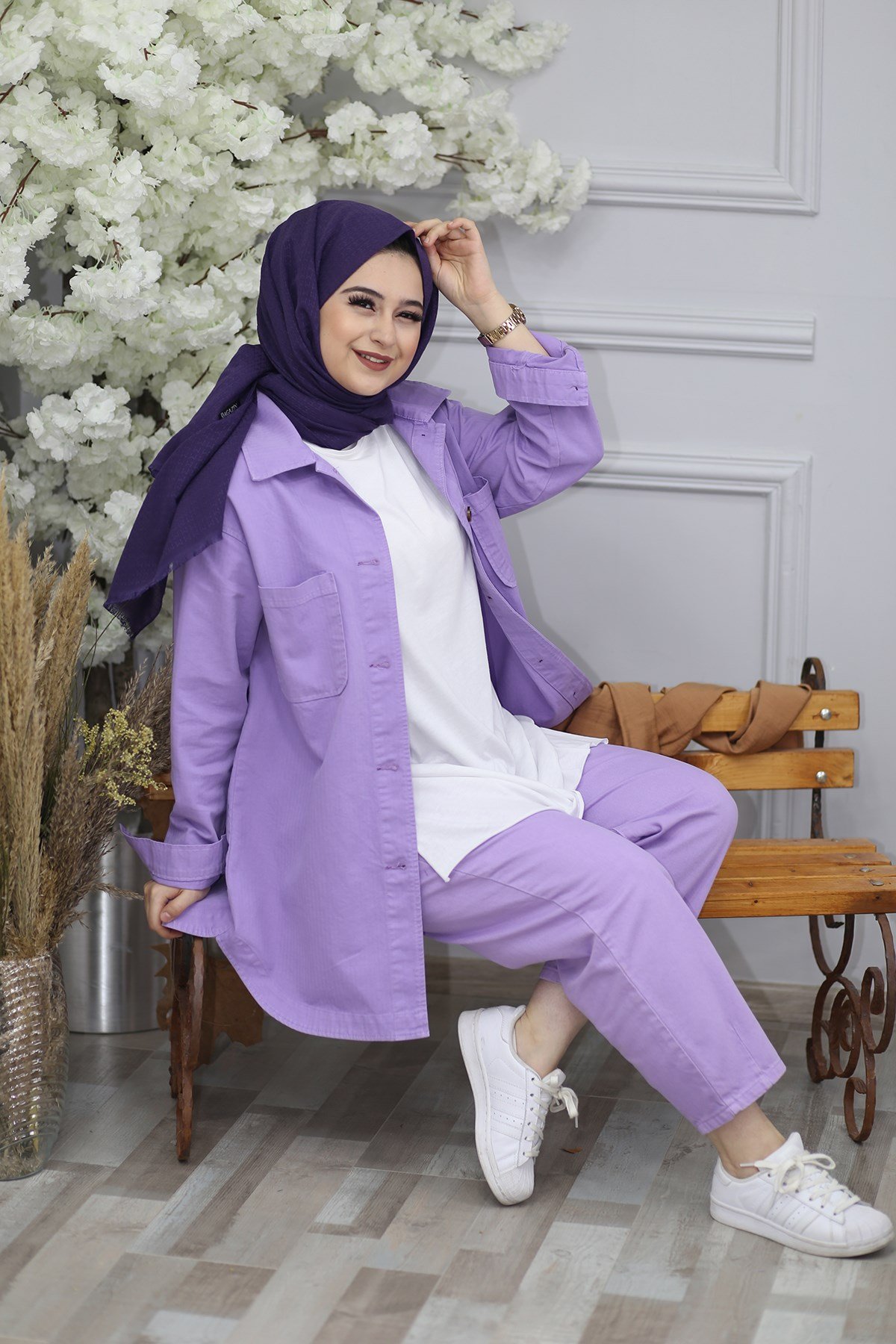 DÜĞMELİ KOT CEKET LİLA  6426