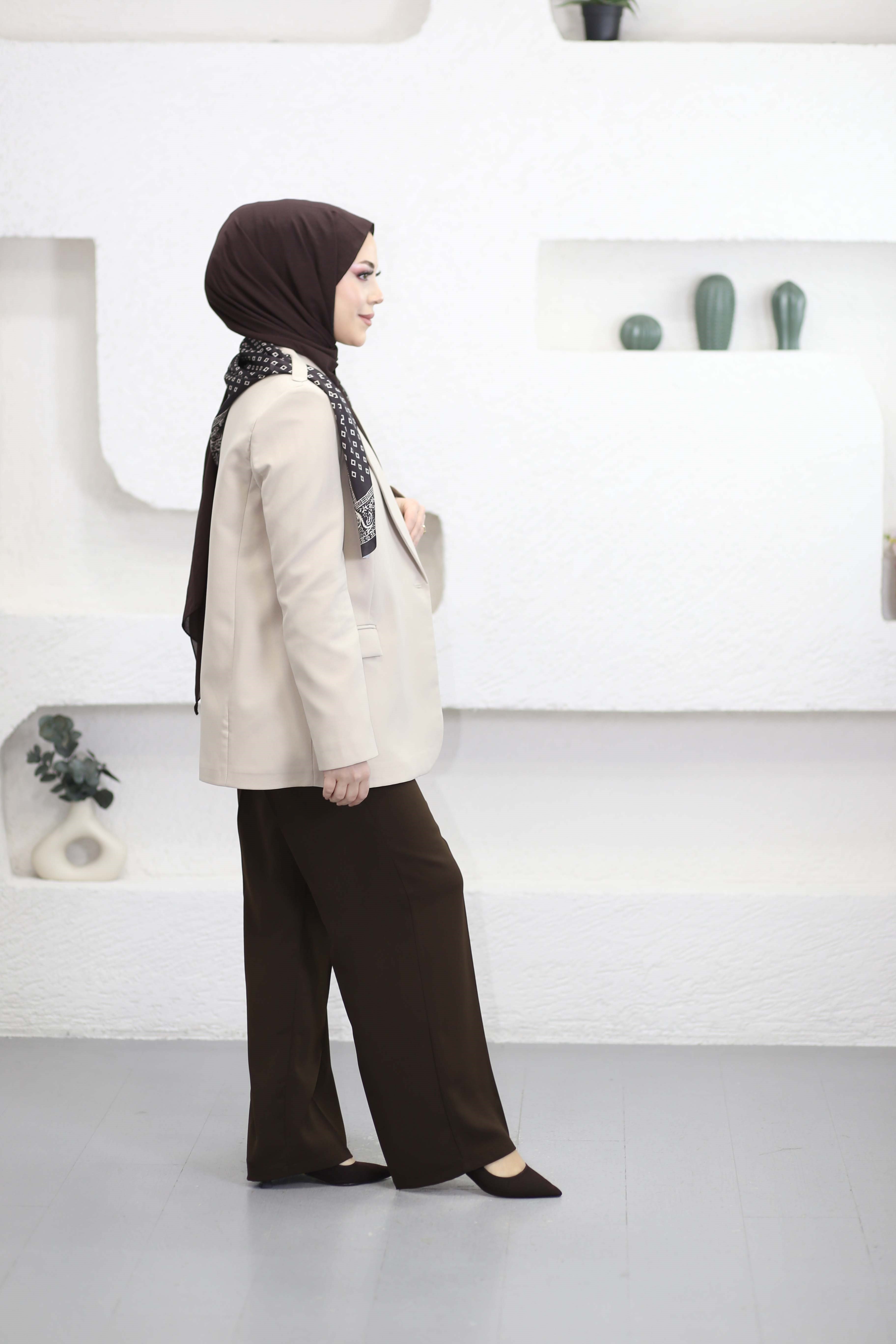Fular Detaylı Blazer Ceket Taş 7665