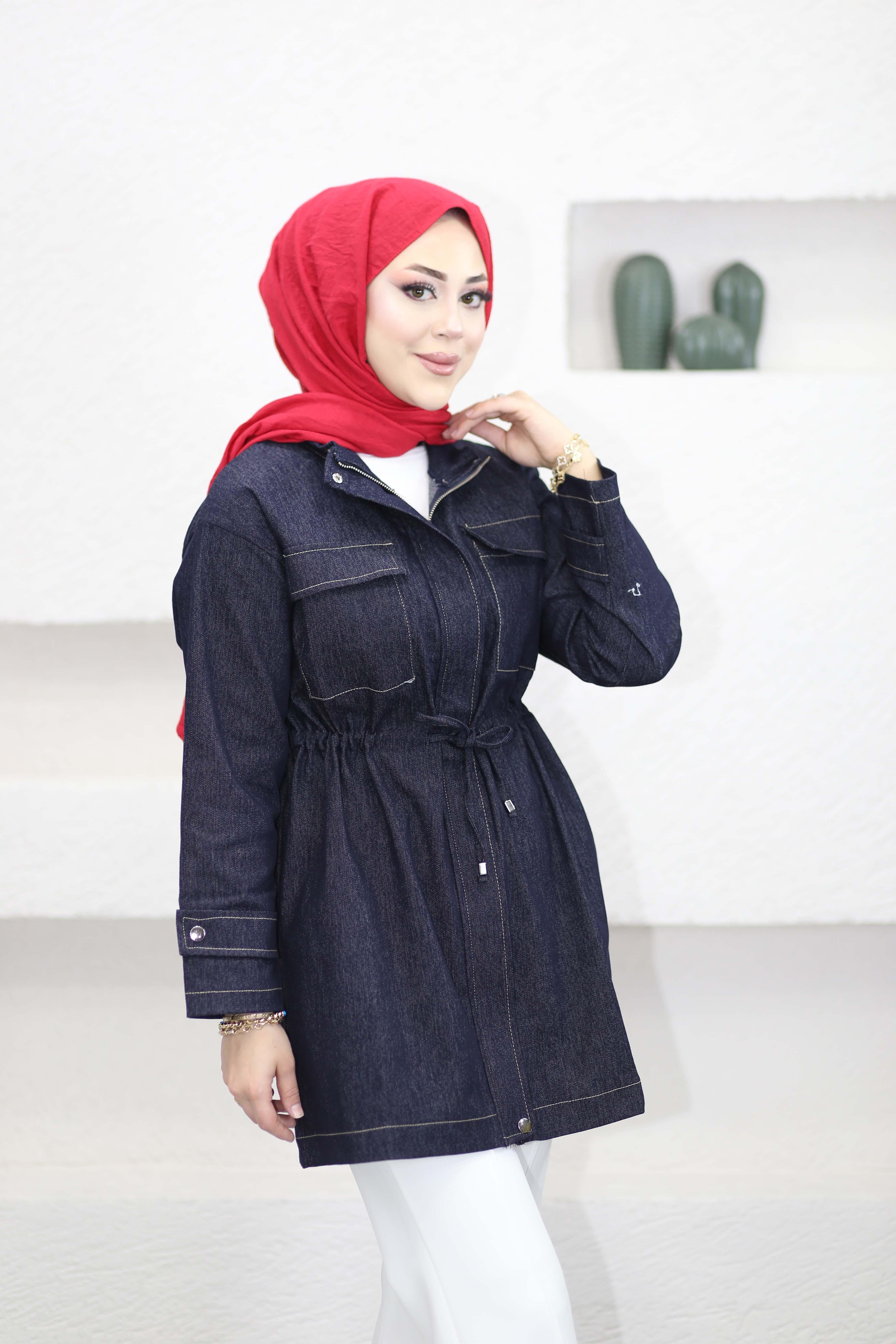 Beli Bağcıklı Denim Ceket Lacivert 3190