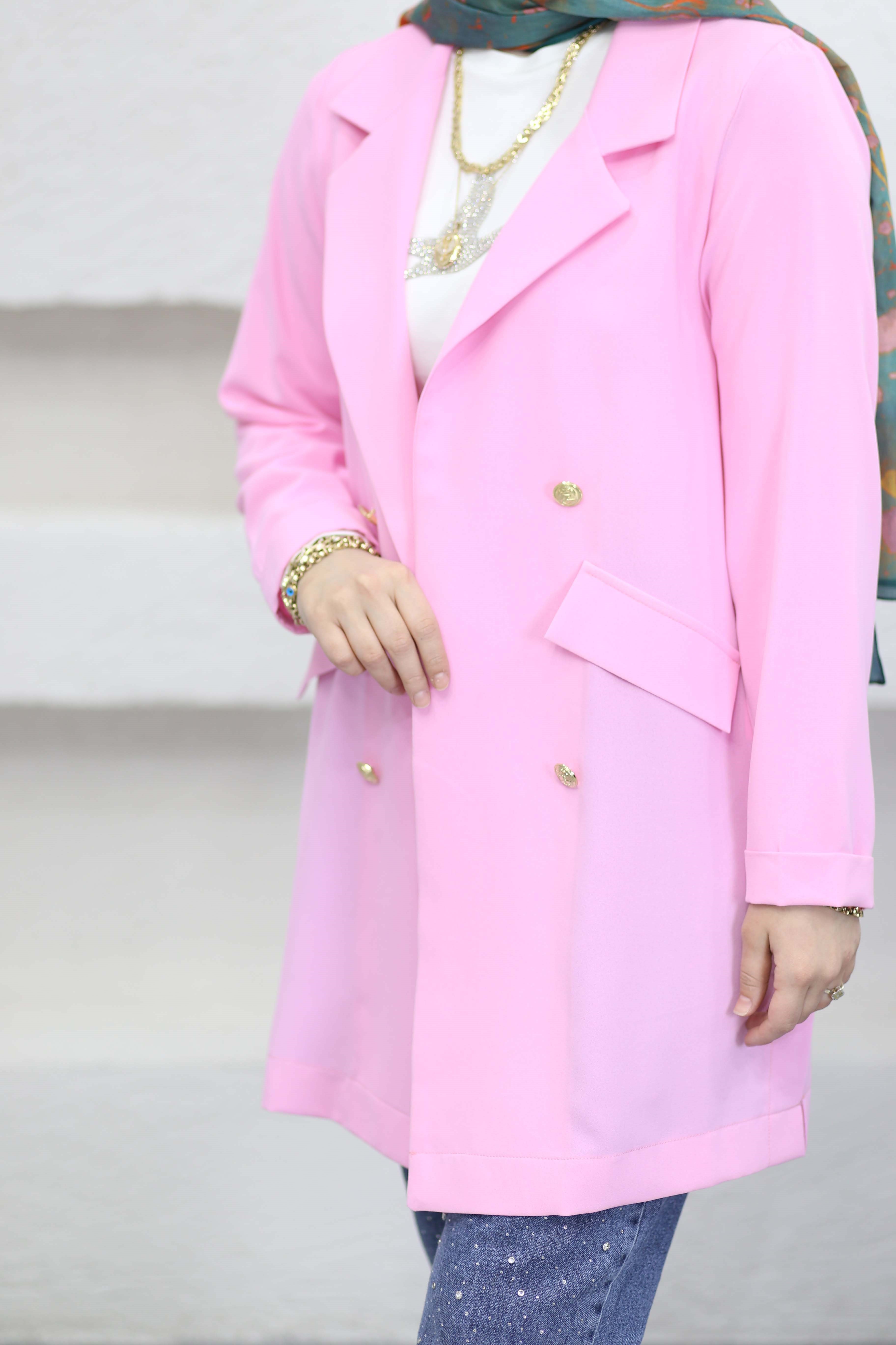 Düğmeli Linda Ceket Pembe 3079