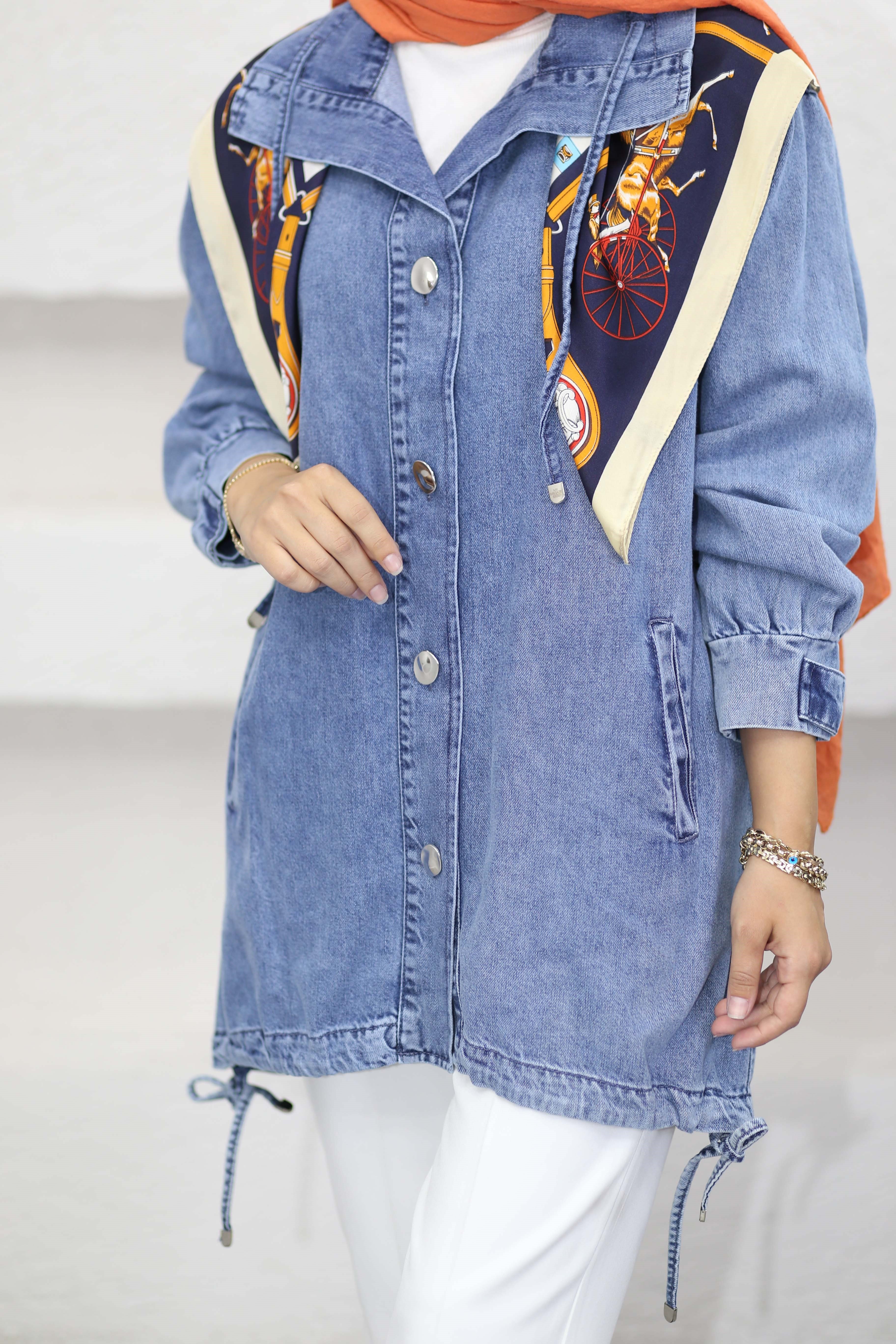 Metal Düğmeli Denim Ceket Açık Mavi 7564