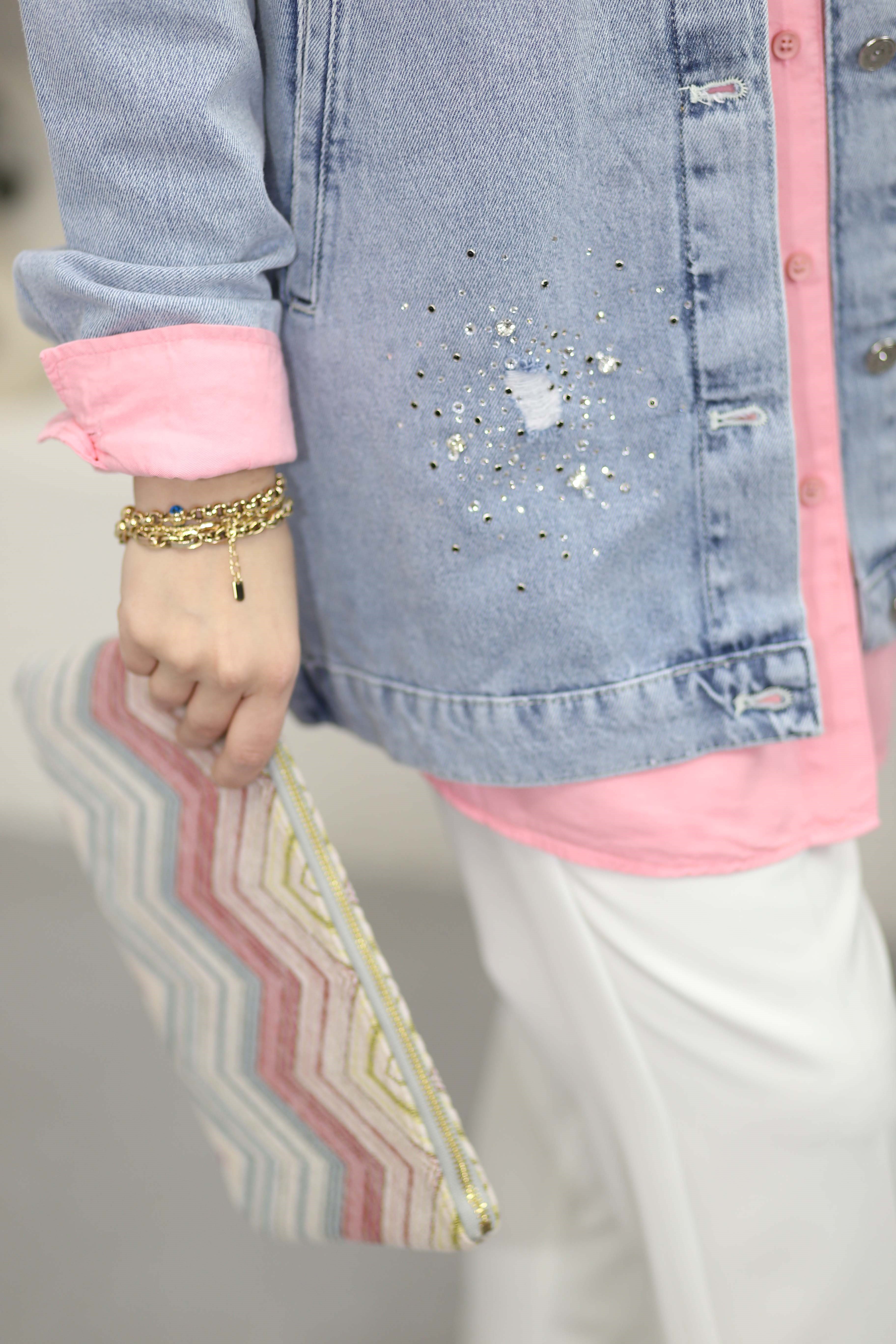 Taşlı Denim Ceket Mavi 16280