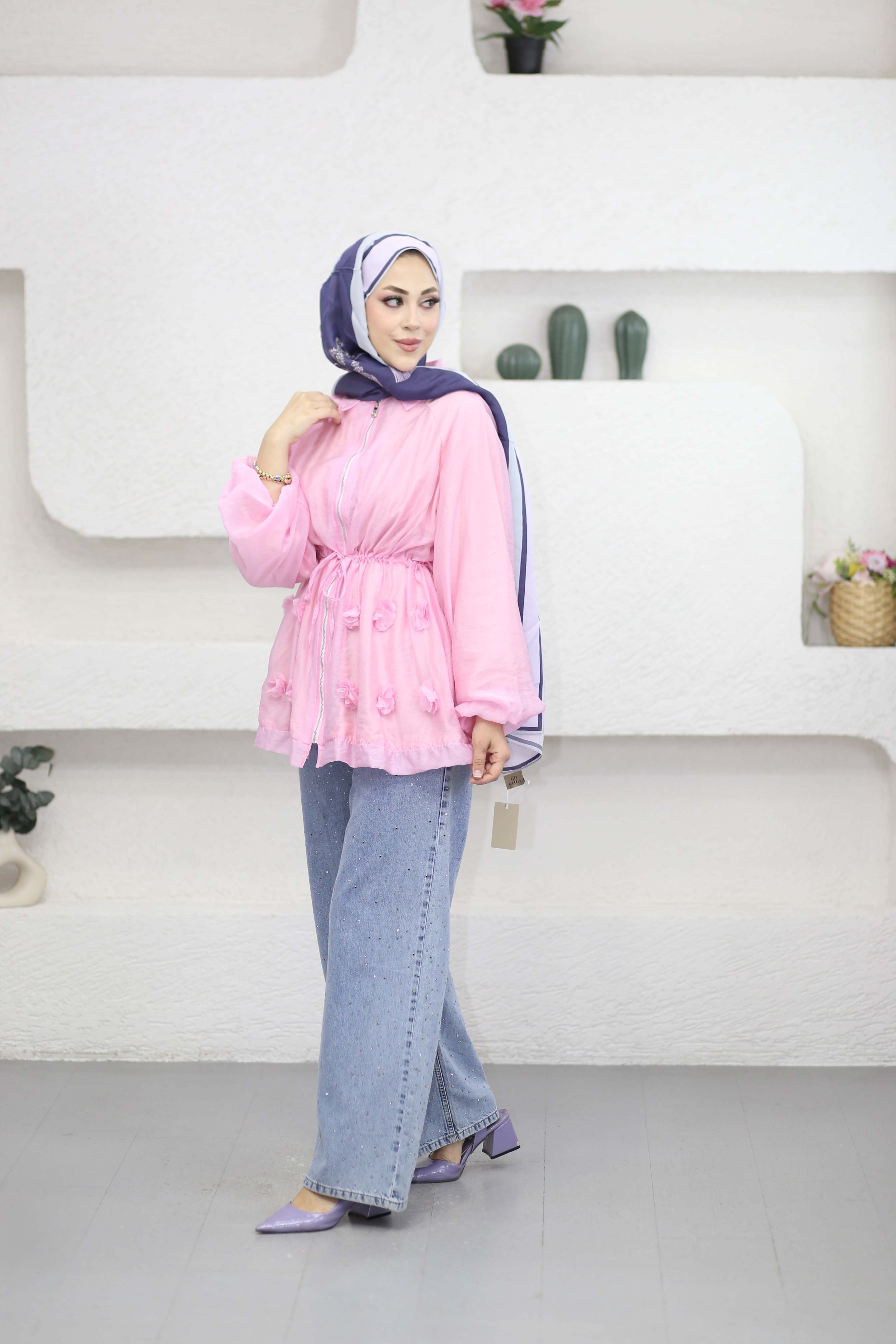 Çiçek Aksesuarlı Ceket Pembe 266532