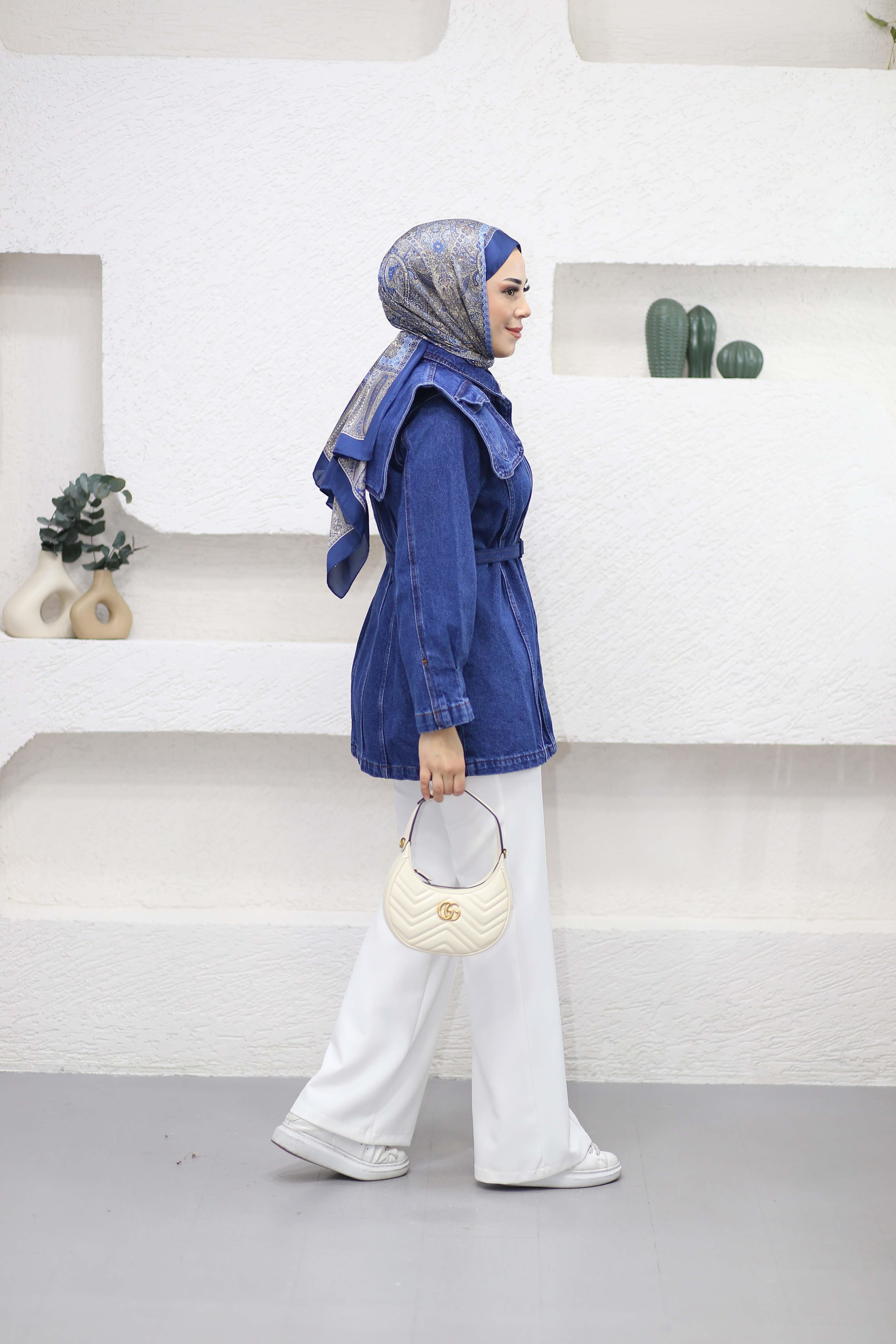 Tasarım Detaylı Denim Ceket Koyu Mavi 1143
