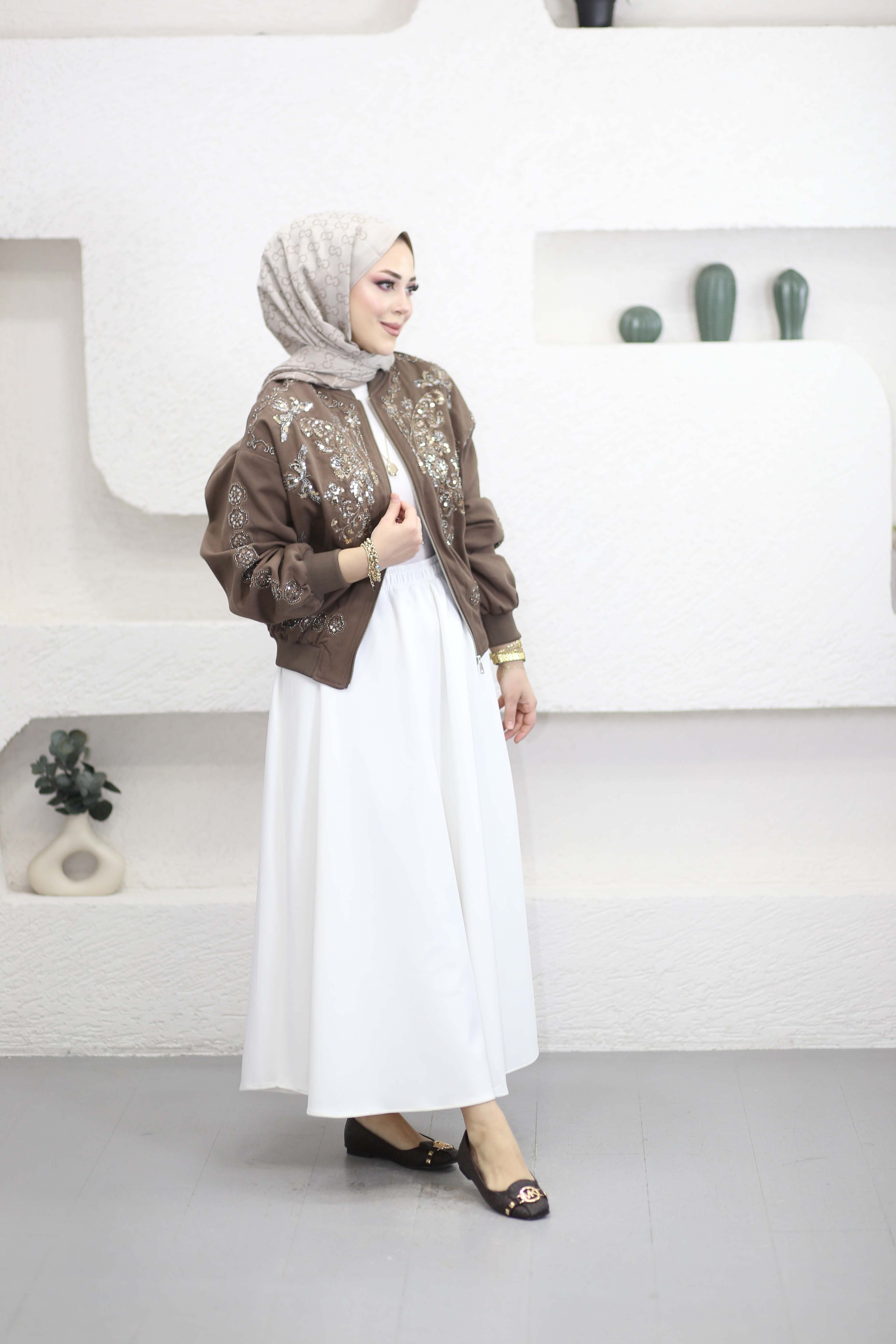 Kelebek Desen İthal Ceket Kahverengi 99928