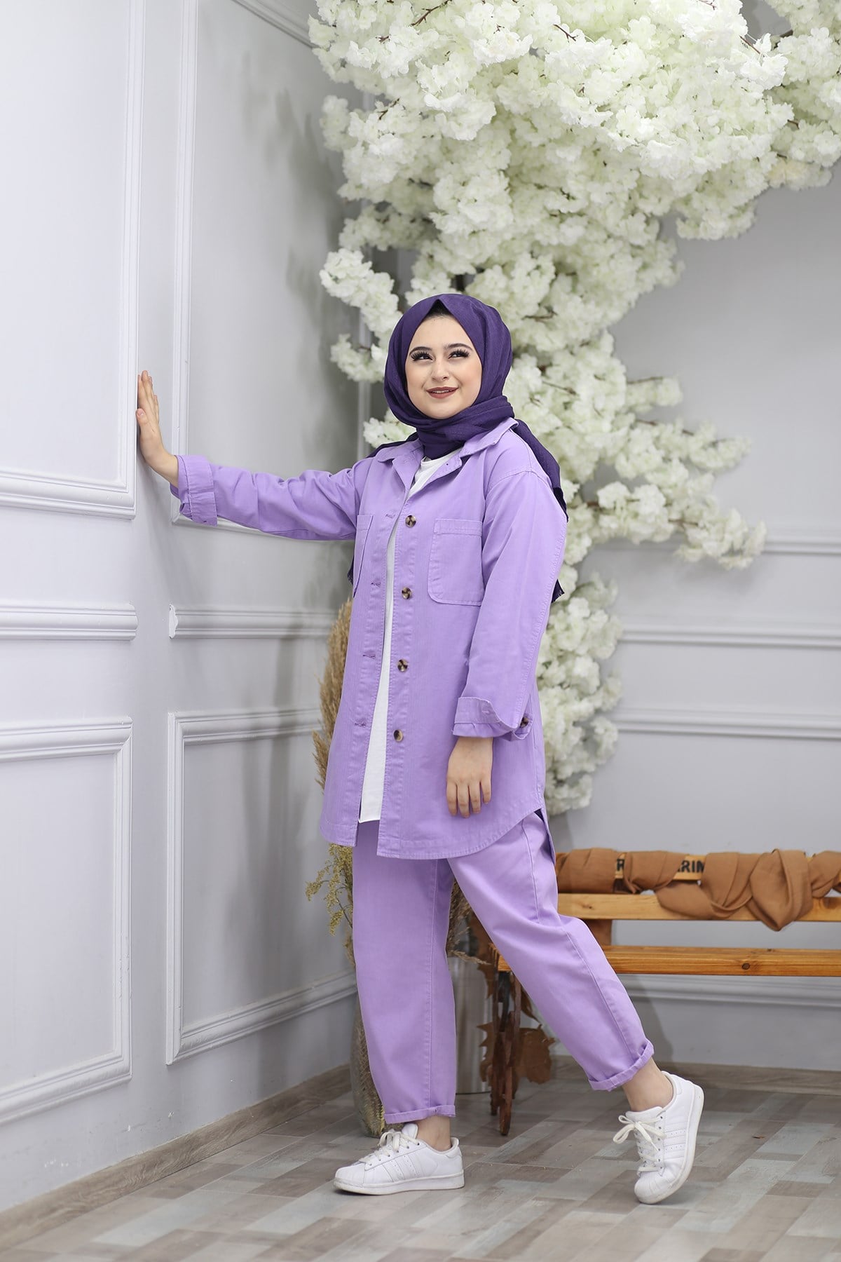 DÜĞMELİ KOT CEKET LİLA  6426