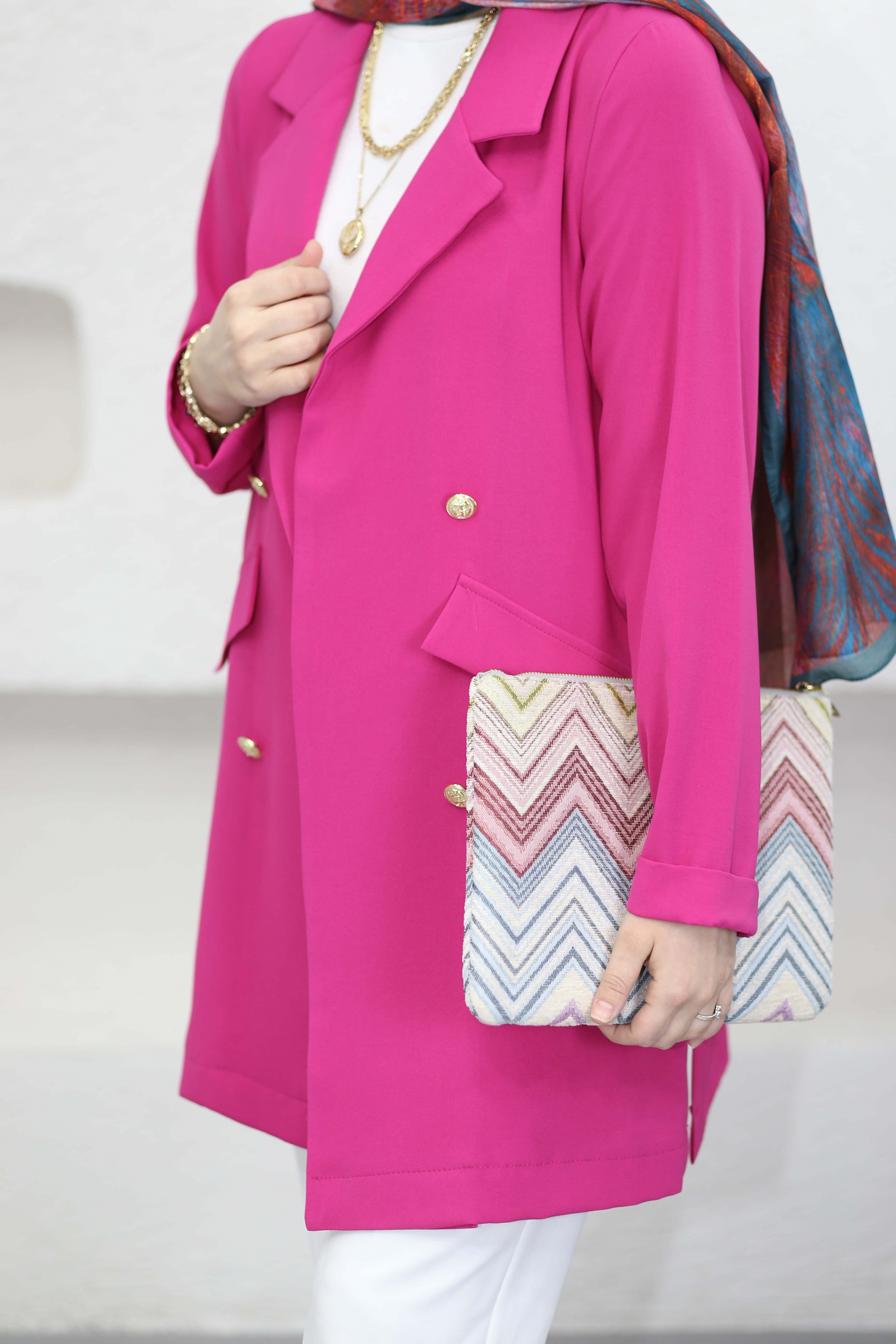 Düğmeli Linda Ceket Fuşya 3079