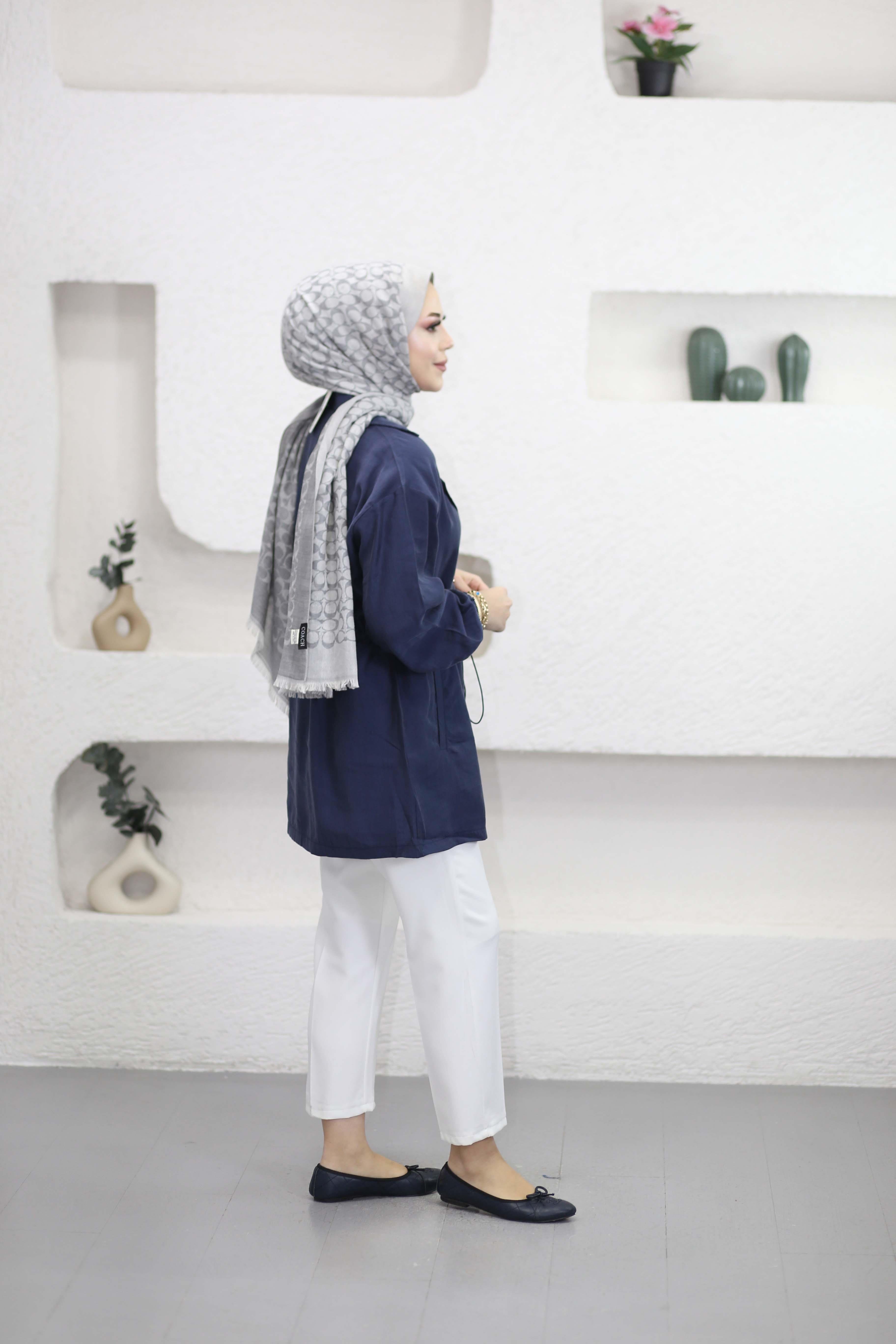 Beli Bağcıklı Ceket Lacivert 3225