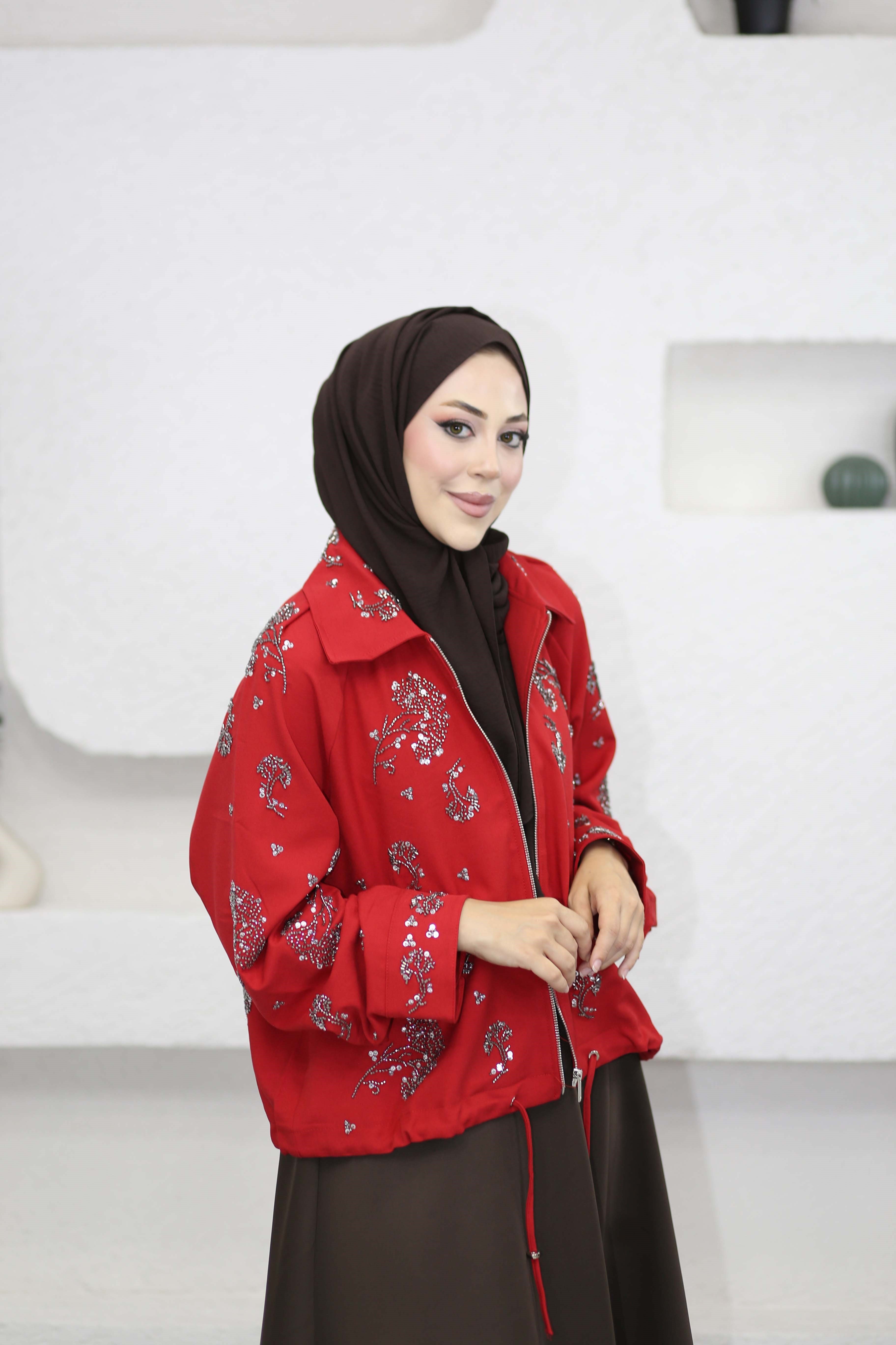 Tasarım İşlemeli Ceket Kırmızı 5707