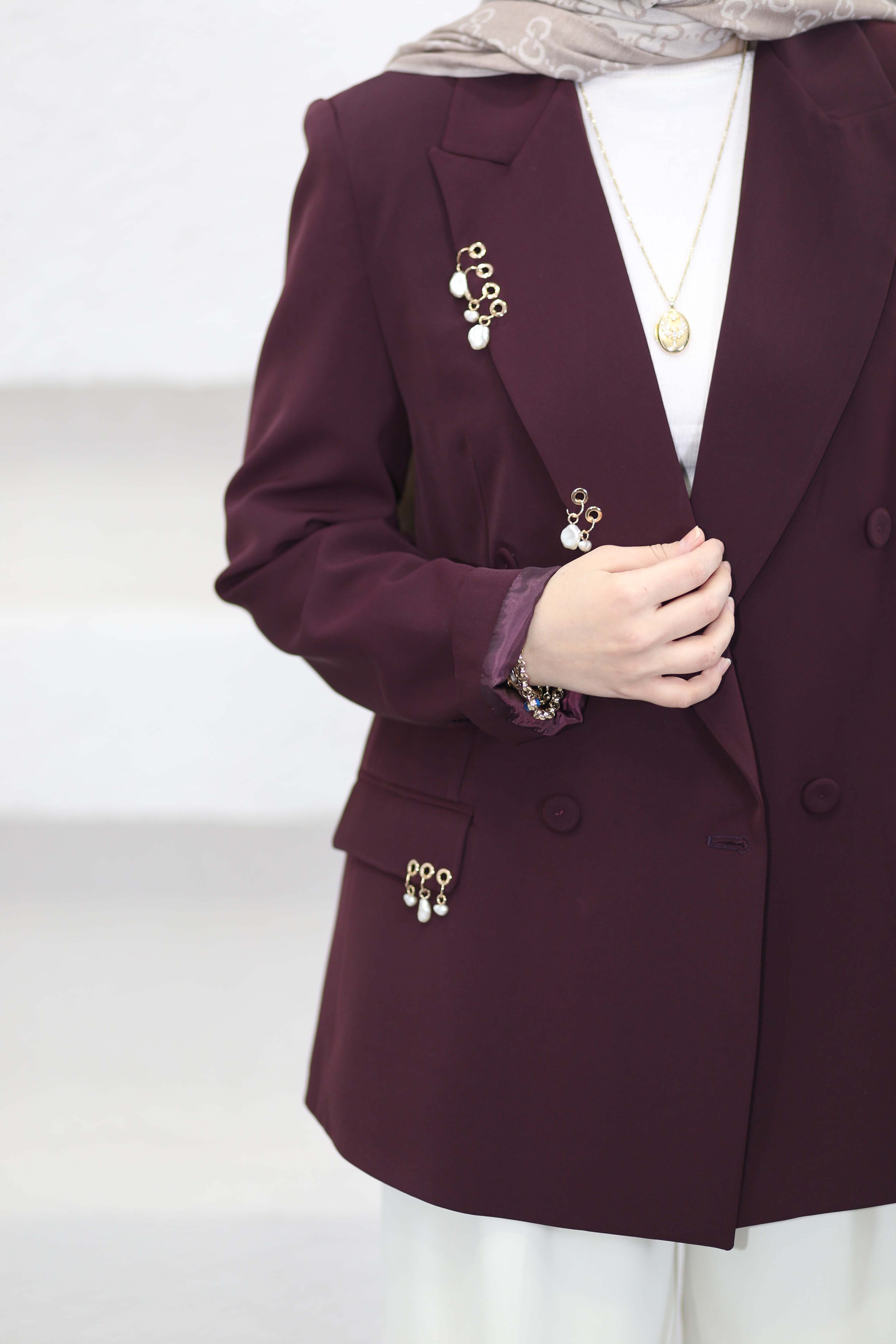 Küpeli Ceket Bordo 58075