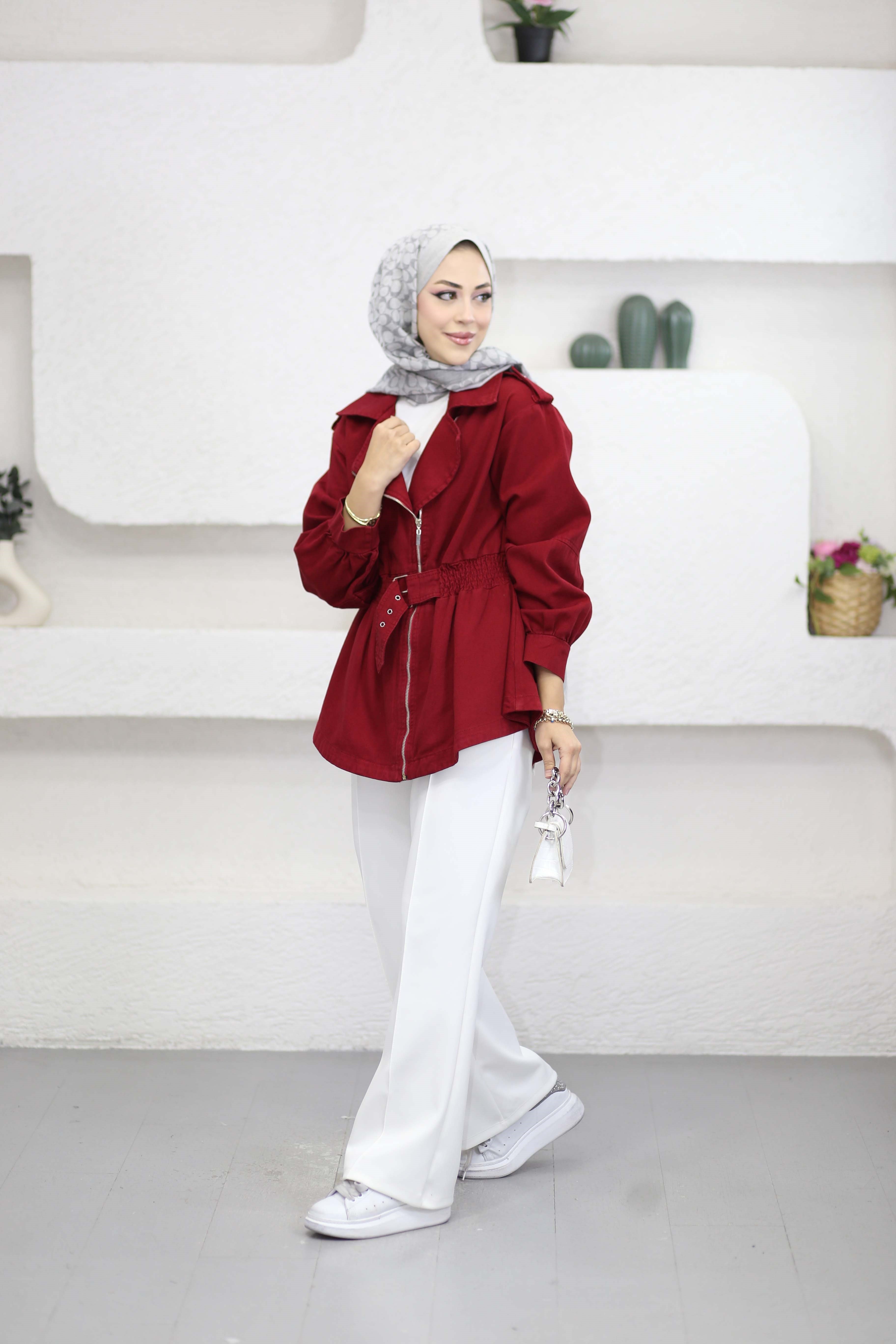 Beli Bağlamalı Ceket Kırmızı 7306