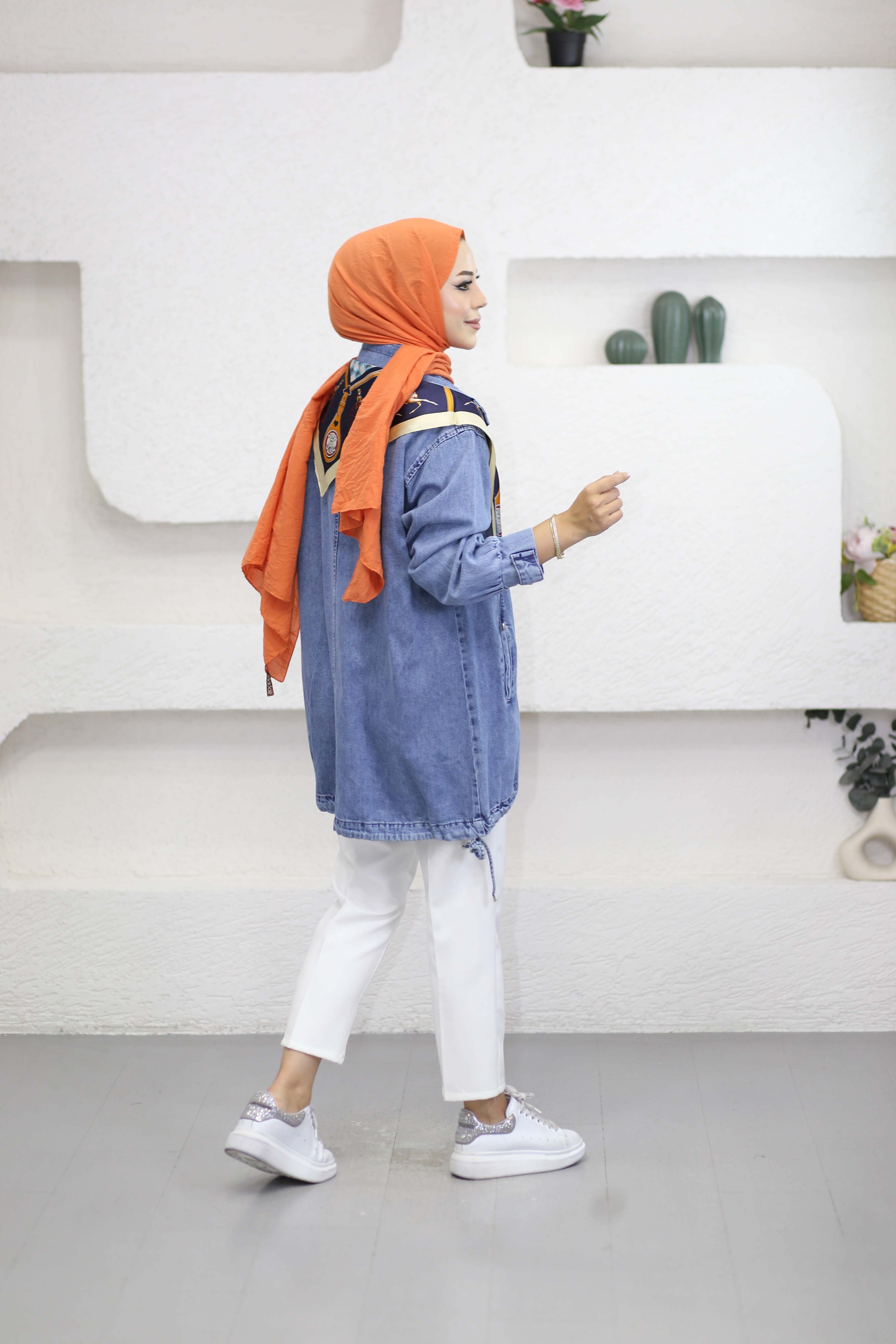 Metal Düğmeli Denim Ceket Açık Mavi 7564
