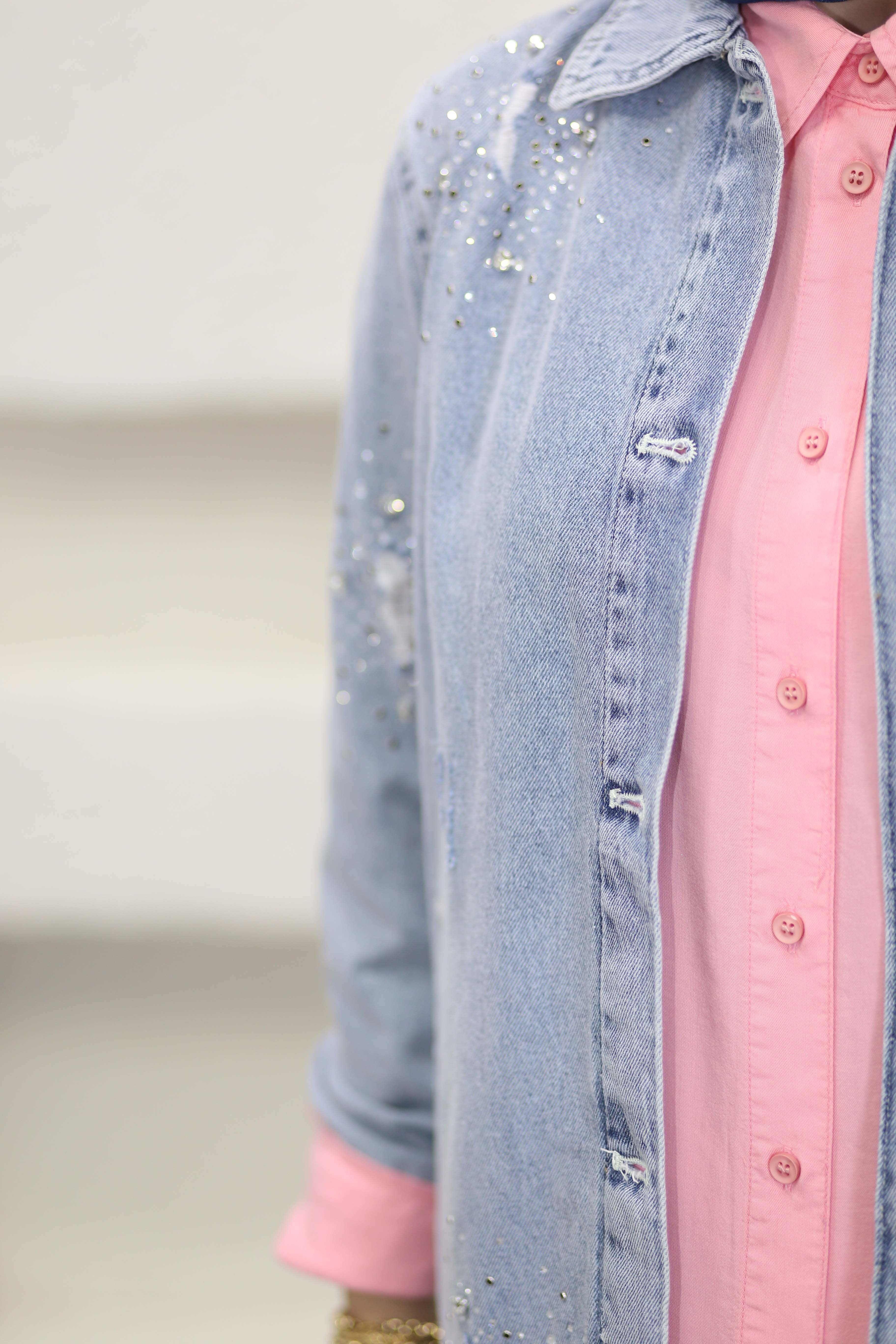 Taşlı Denim Ceket Mavi 16280