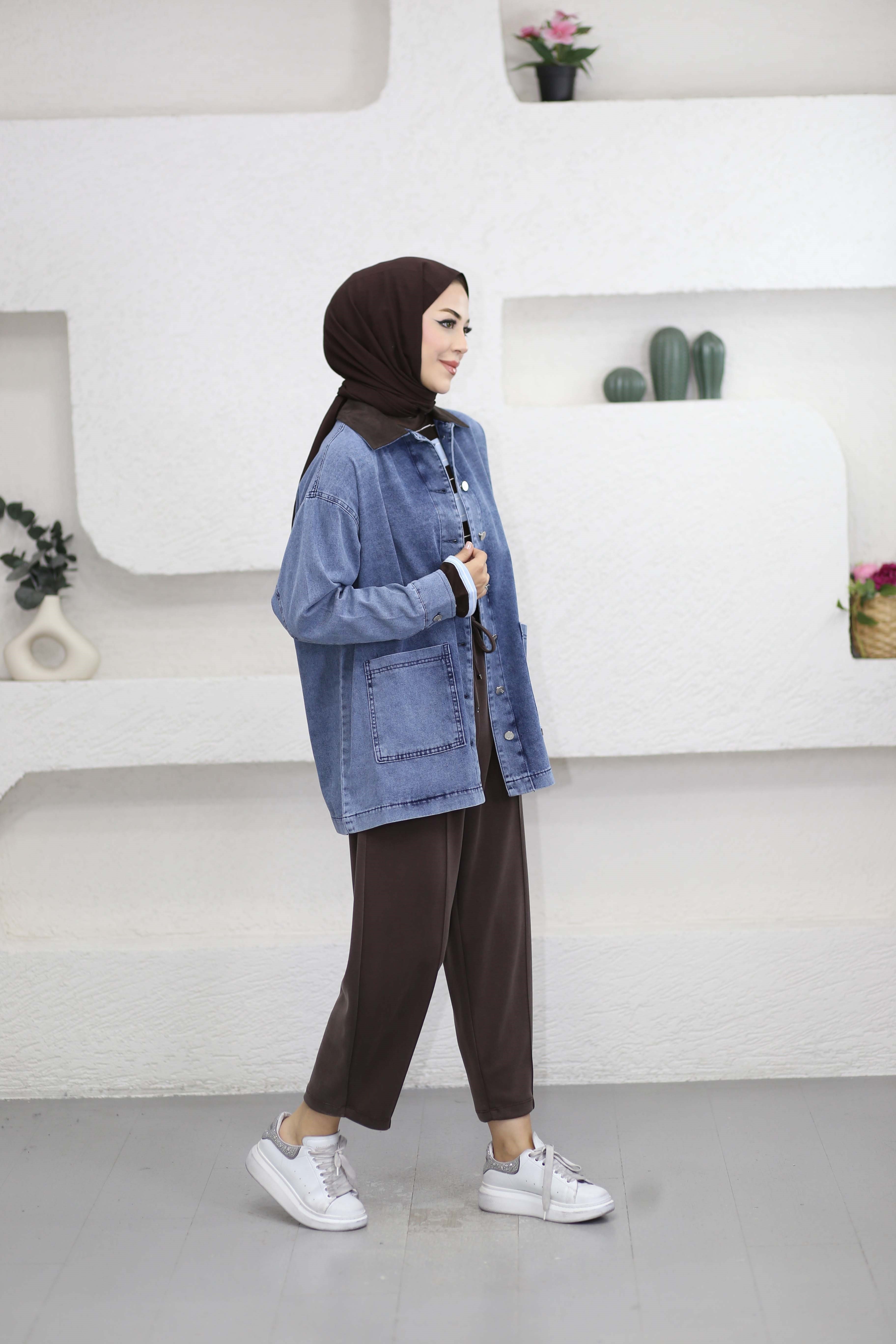Yaka Detaylı Kot Ceket Mavi 6707