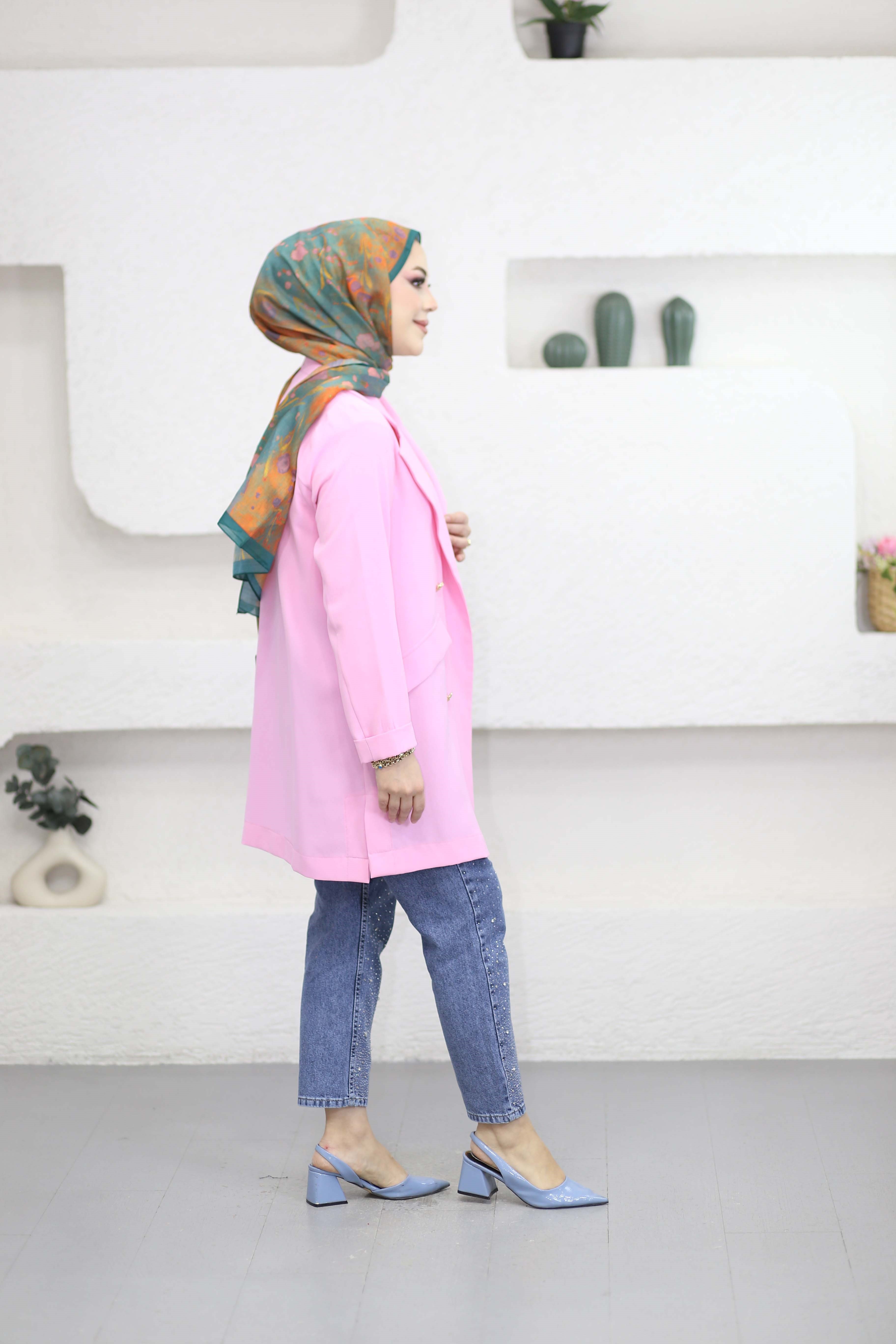 Düğmeli Linda Ceket Pembe 3079