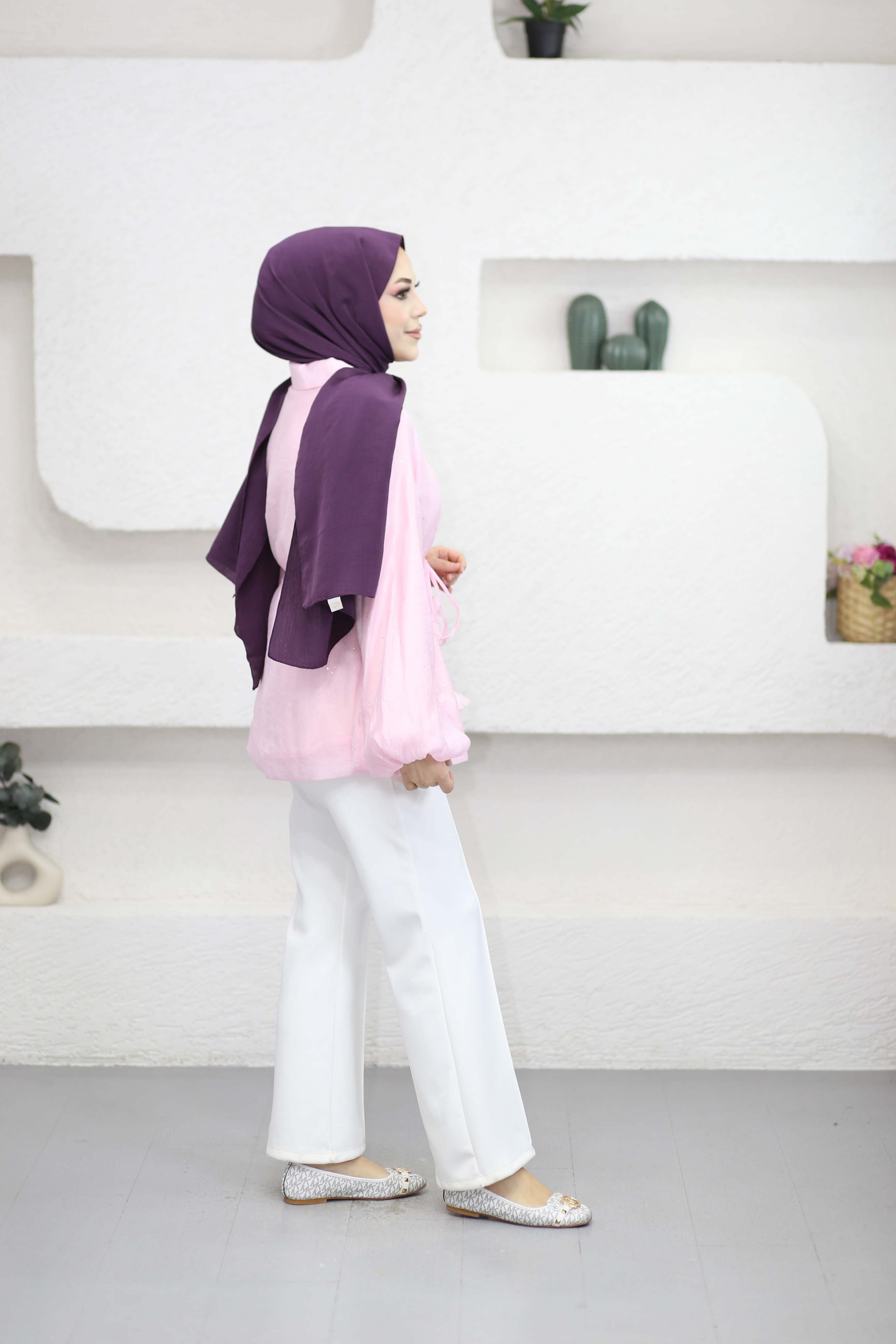 Simli Tencel Balon Ceket Pembe 26043