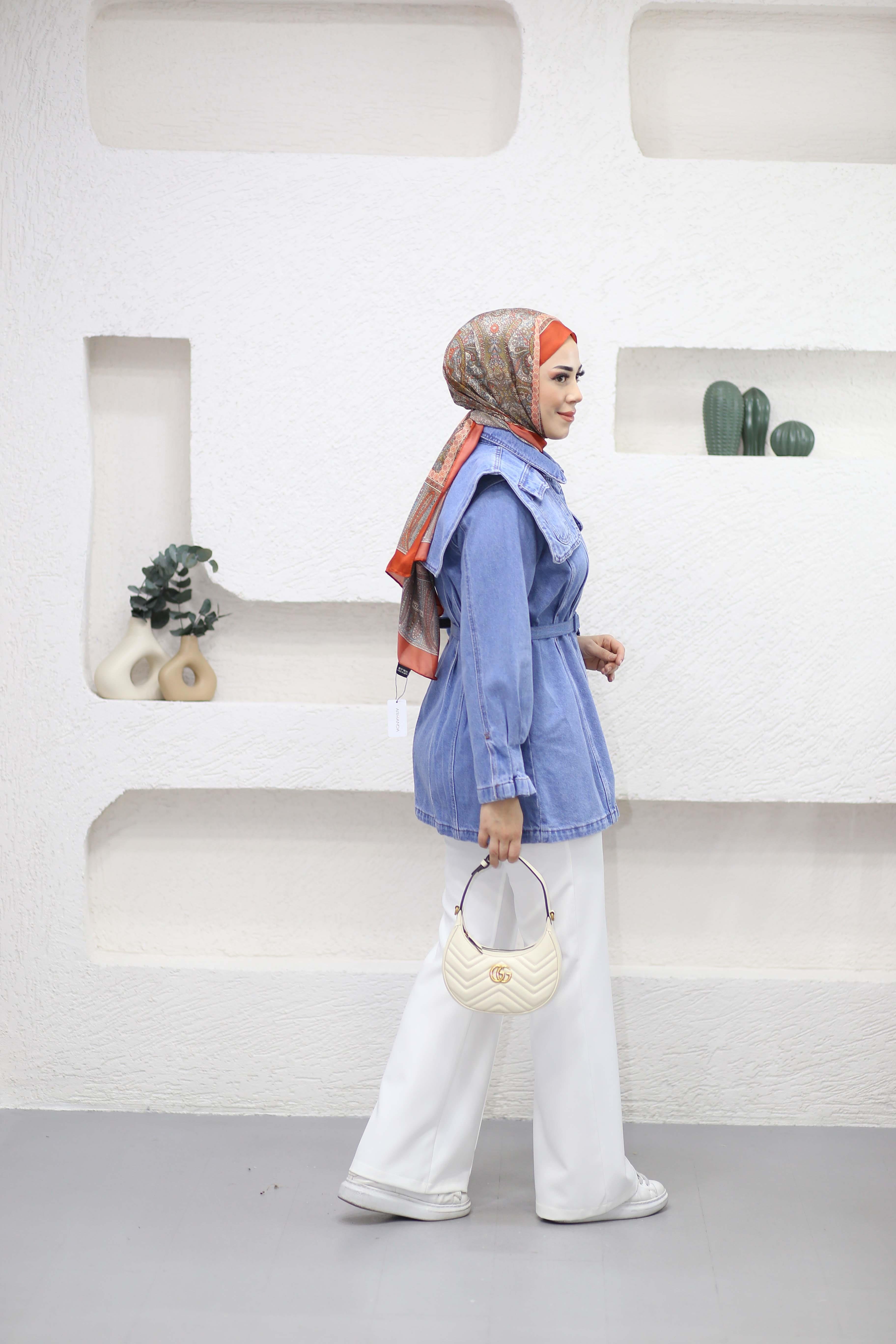 Tasarım Detaylı Denim Ceket Açık Mavi 1143
