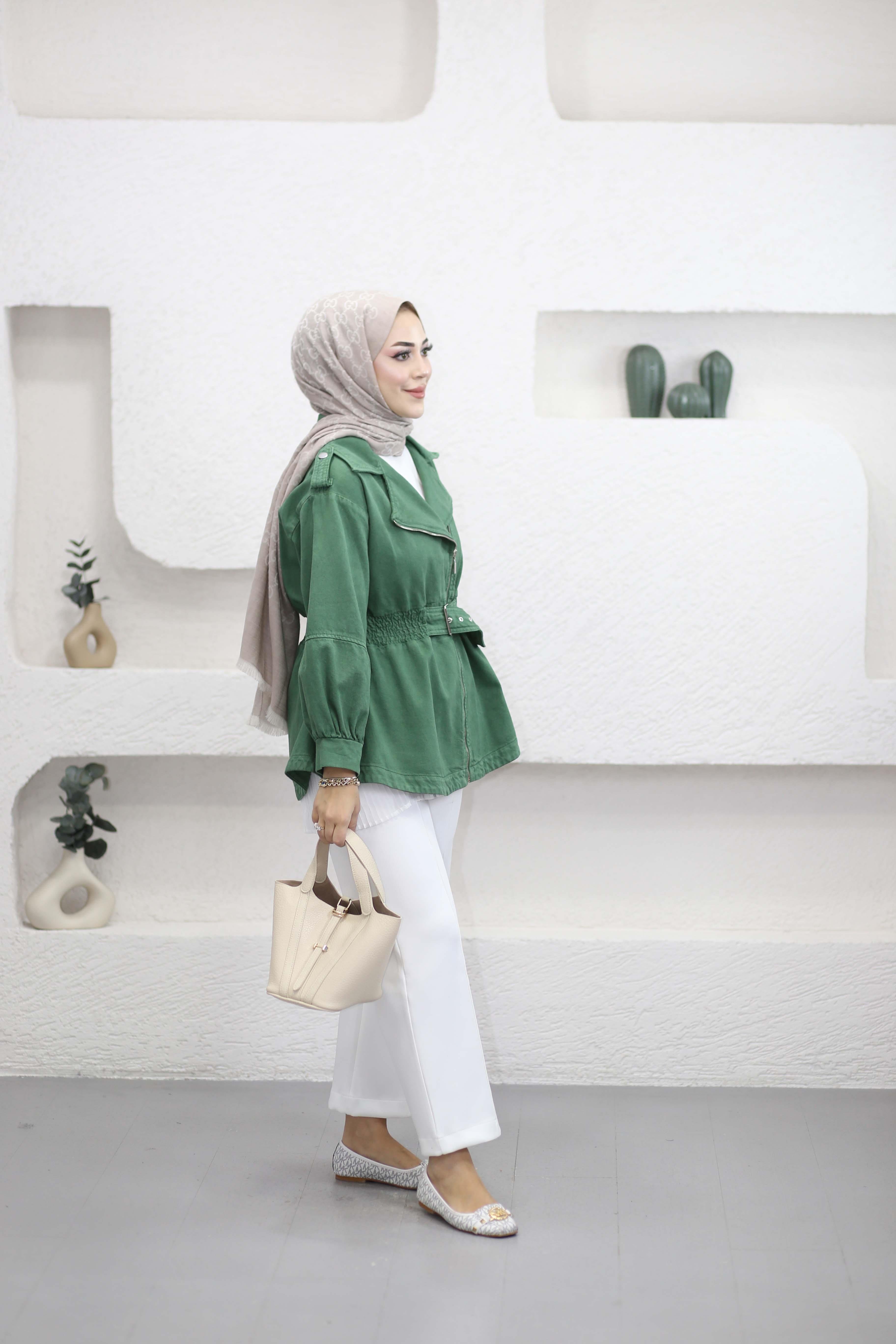 Beli Bağlamalı Ceket Yeşil 7306