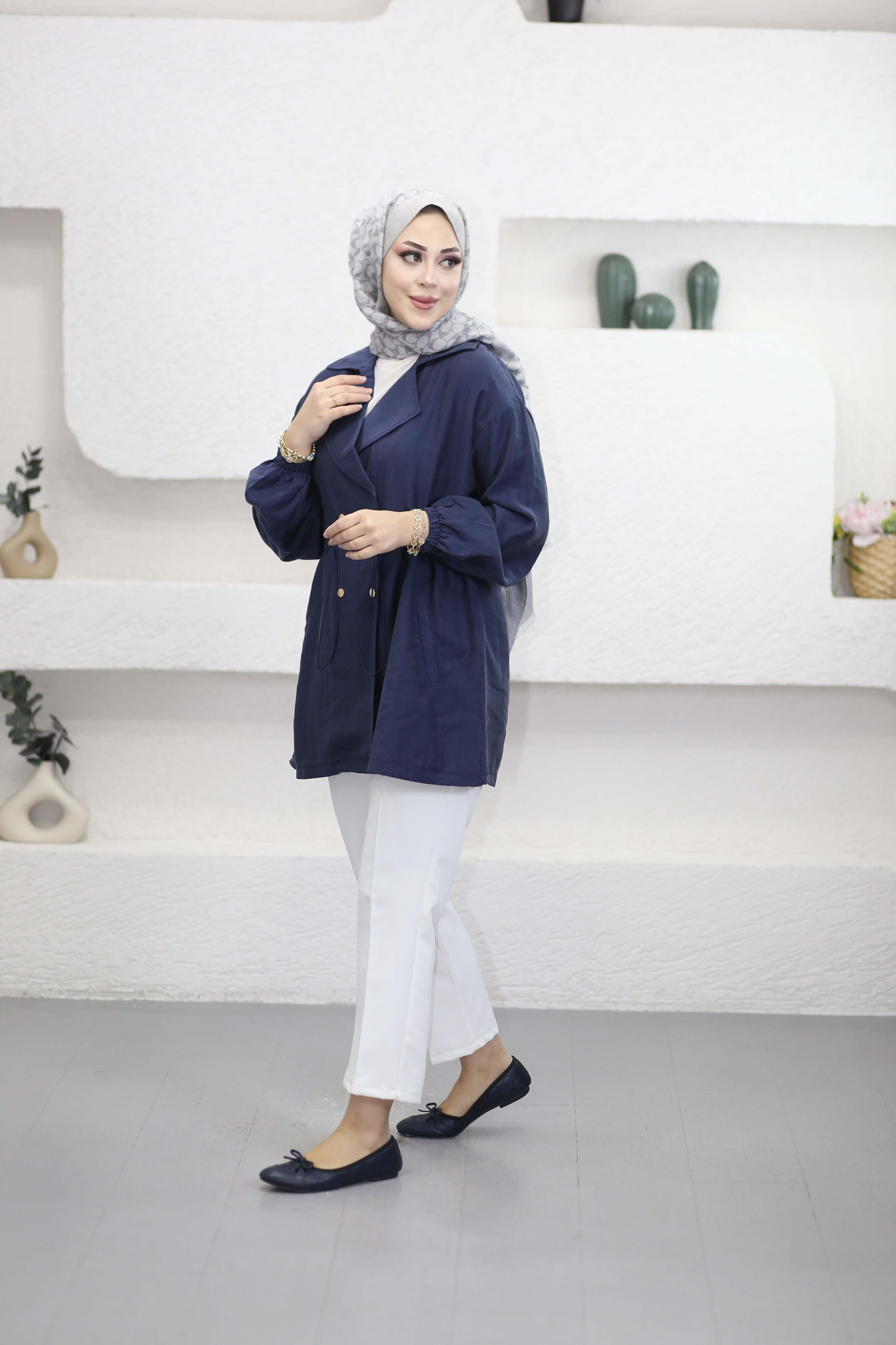 Beli Bağcıklı Ceket Lacivert 3225