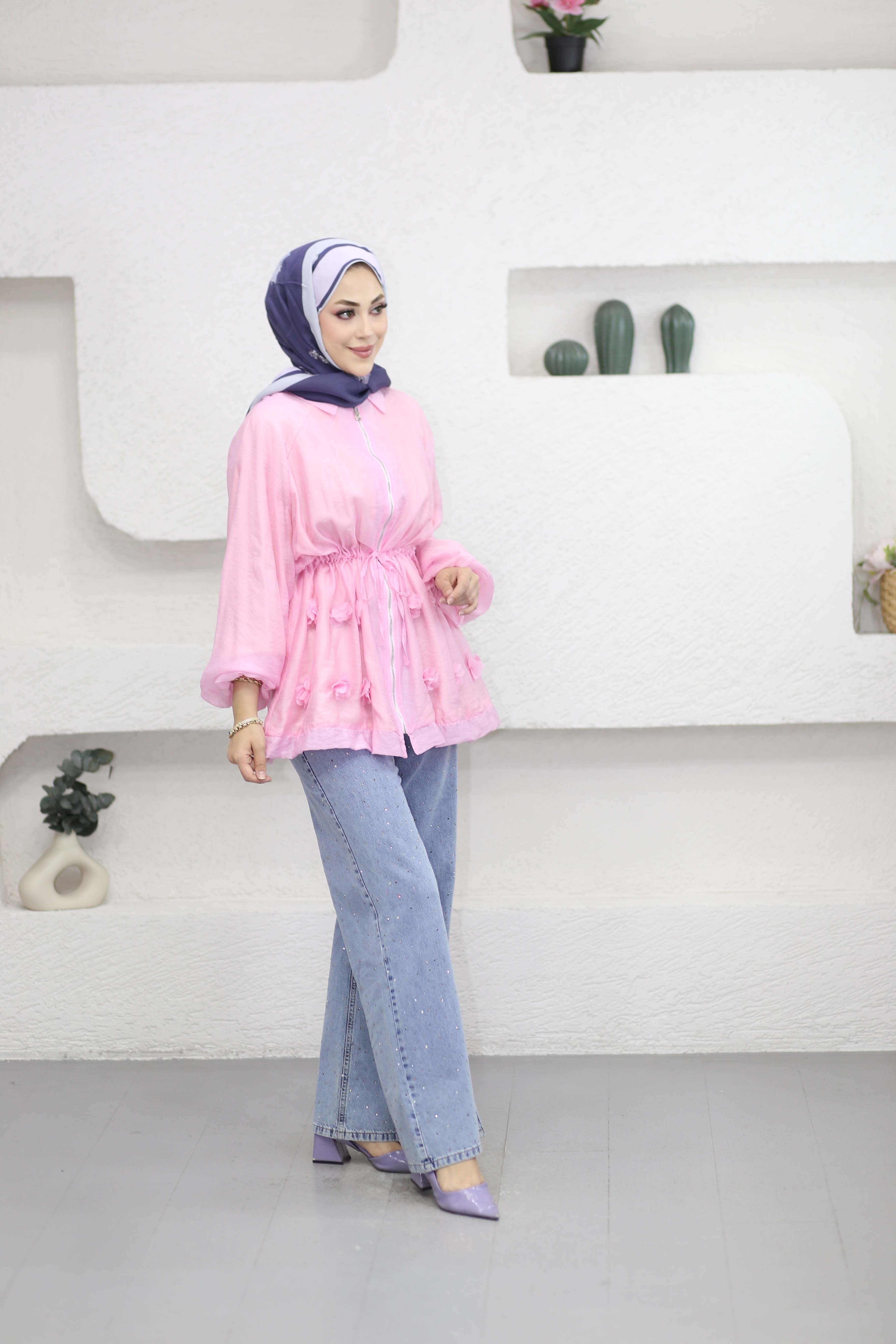 Çiçek Aksesuarlı Ceket Pembe 266532