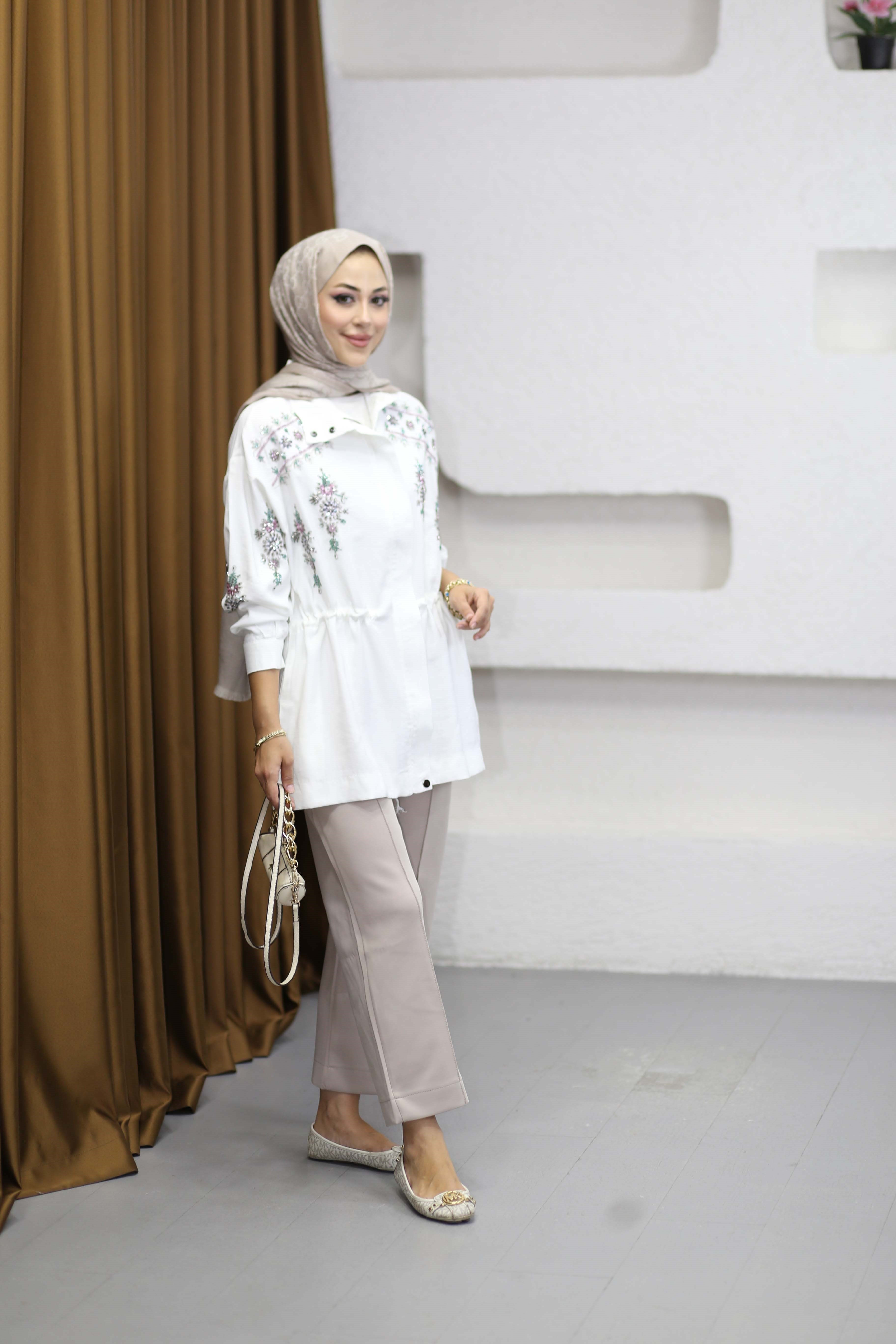 Mia Taşlı Ceket Beyaz 6050
