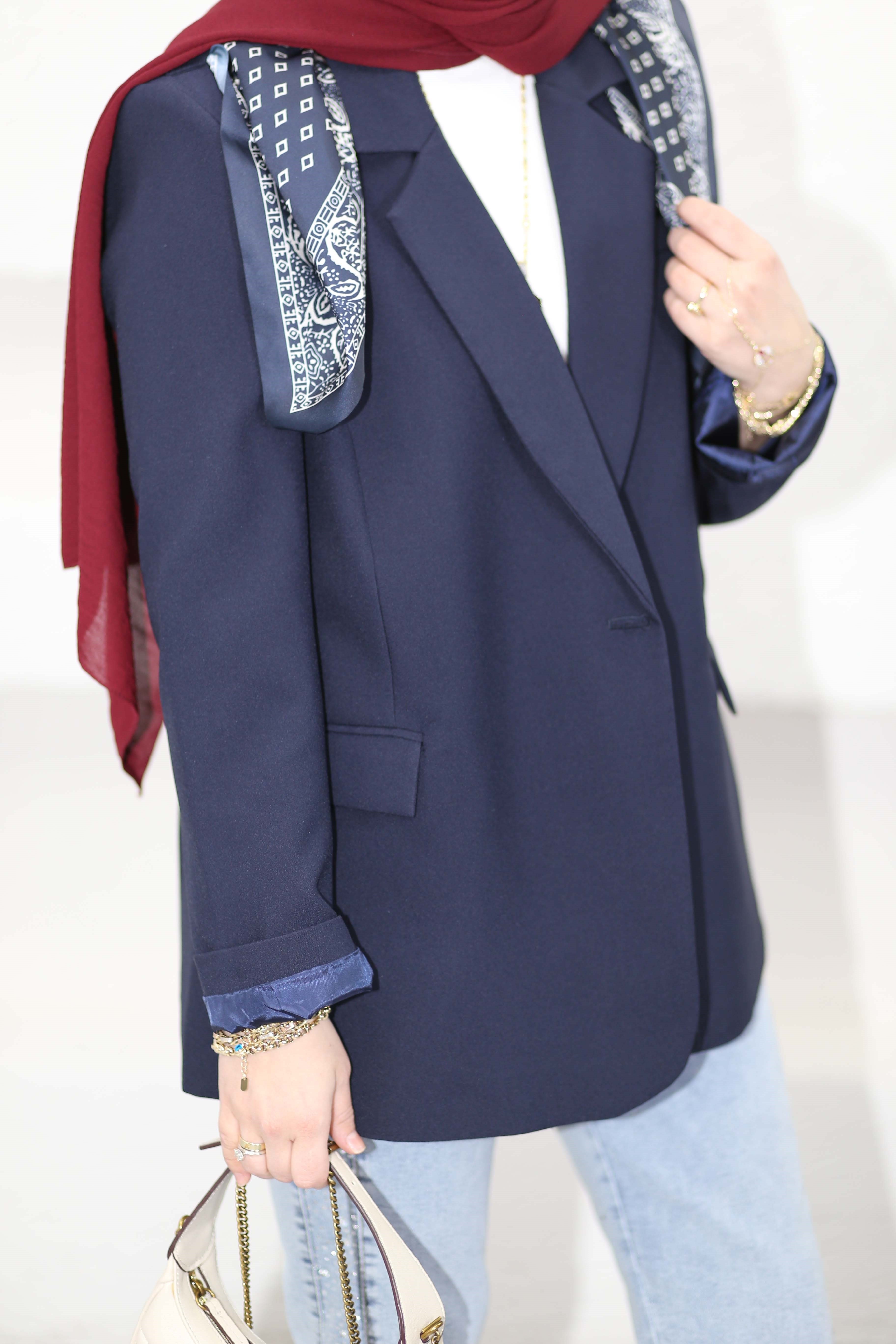 Fular Detaylı Blazer Ceket Lacivert 7665
