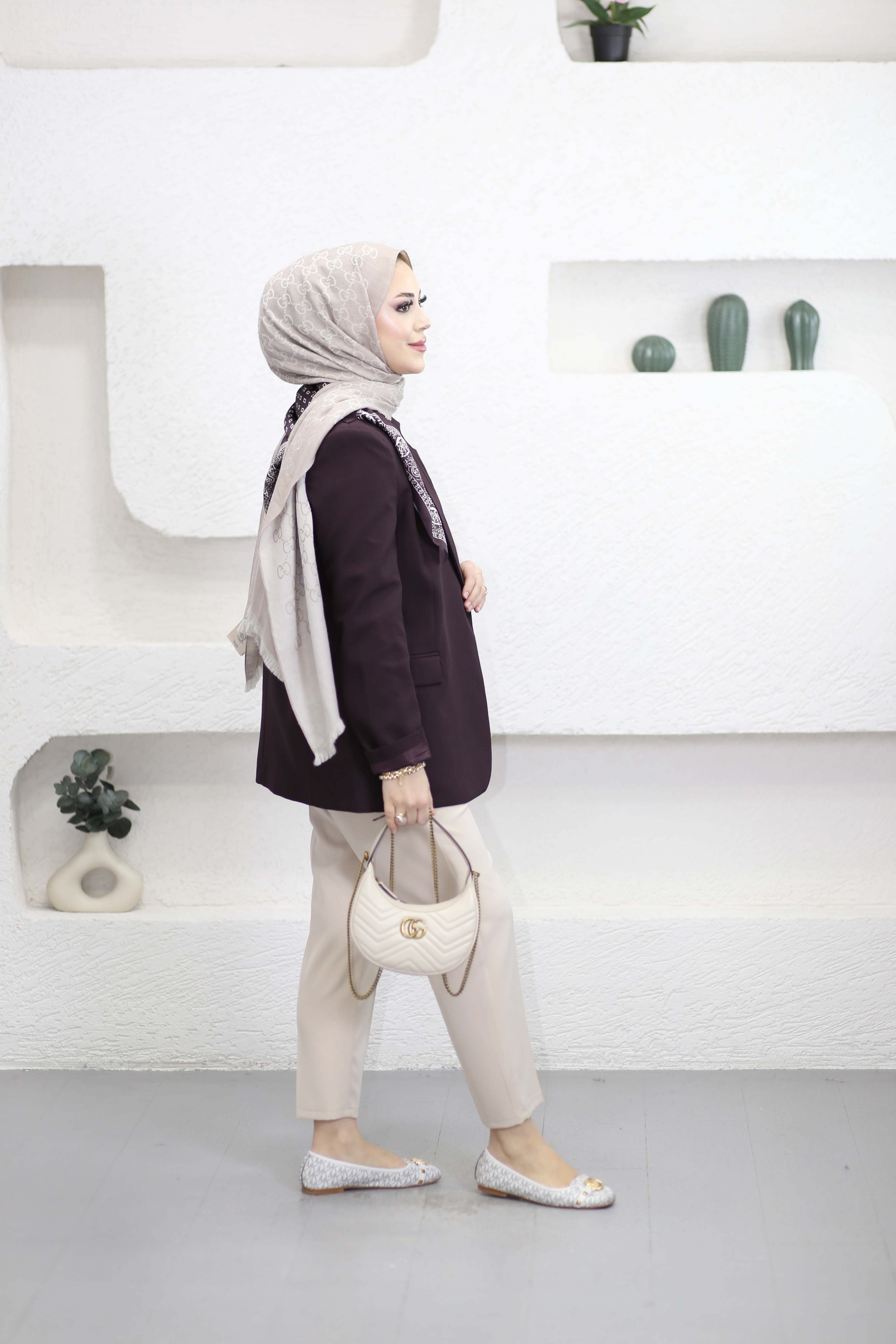 Fular Detaylı Blazer Ceket Mürdüm 7665