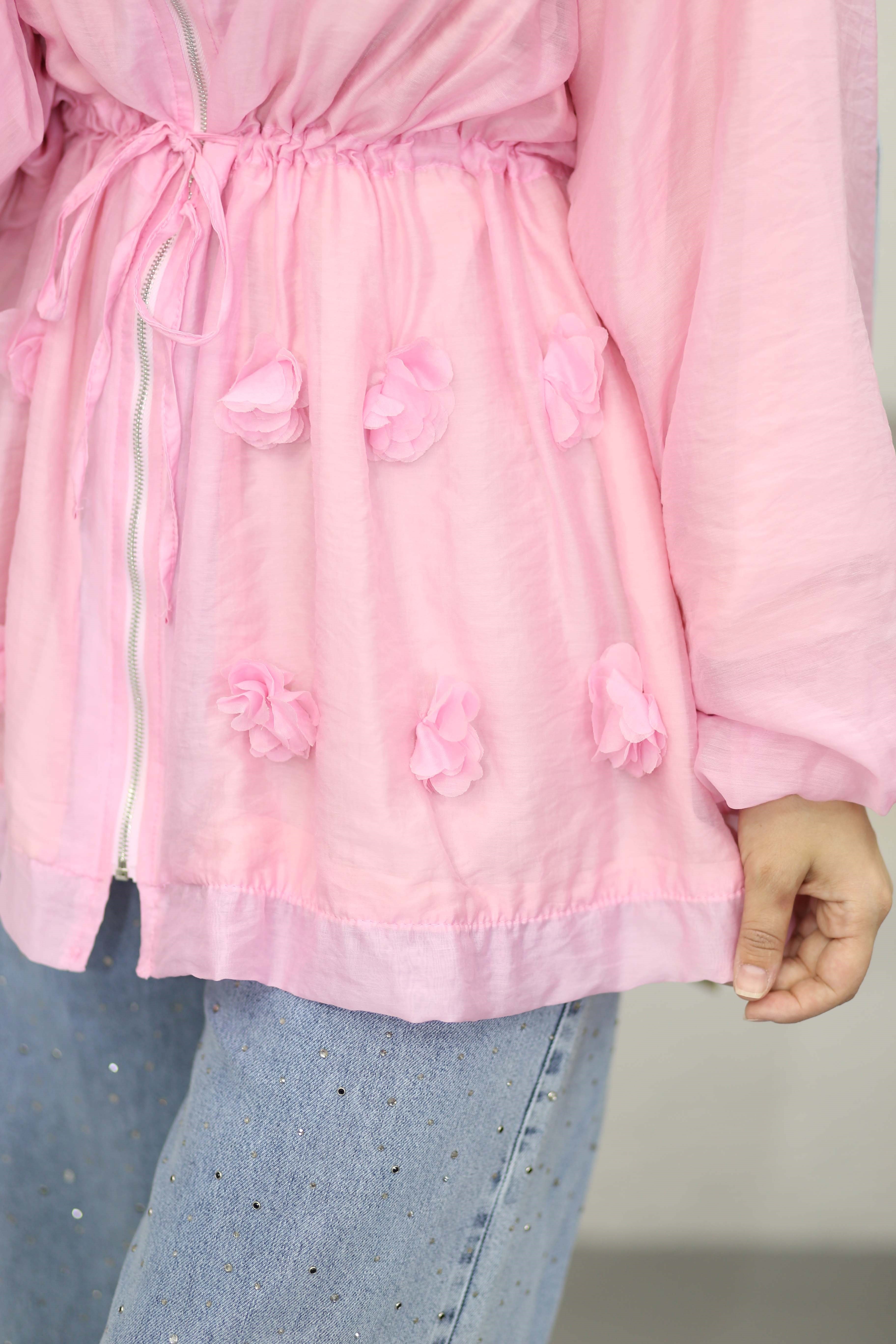 Çiçek Aksesuarlı Ceket Pembe 266532