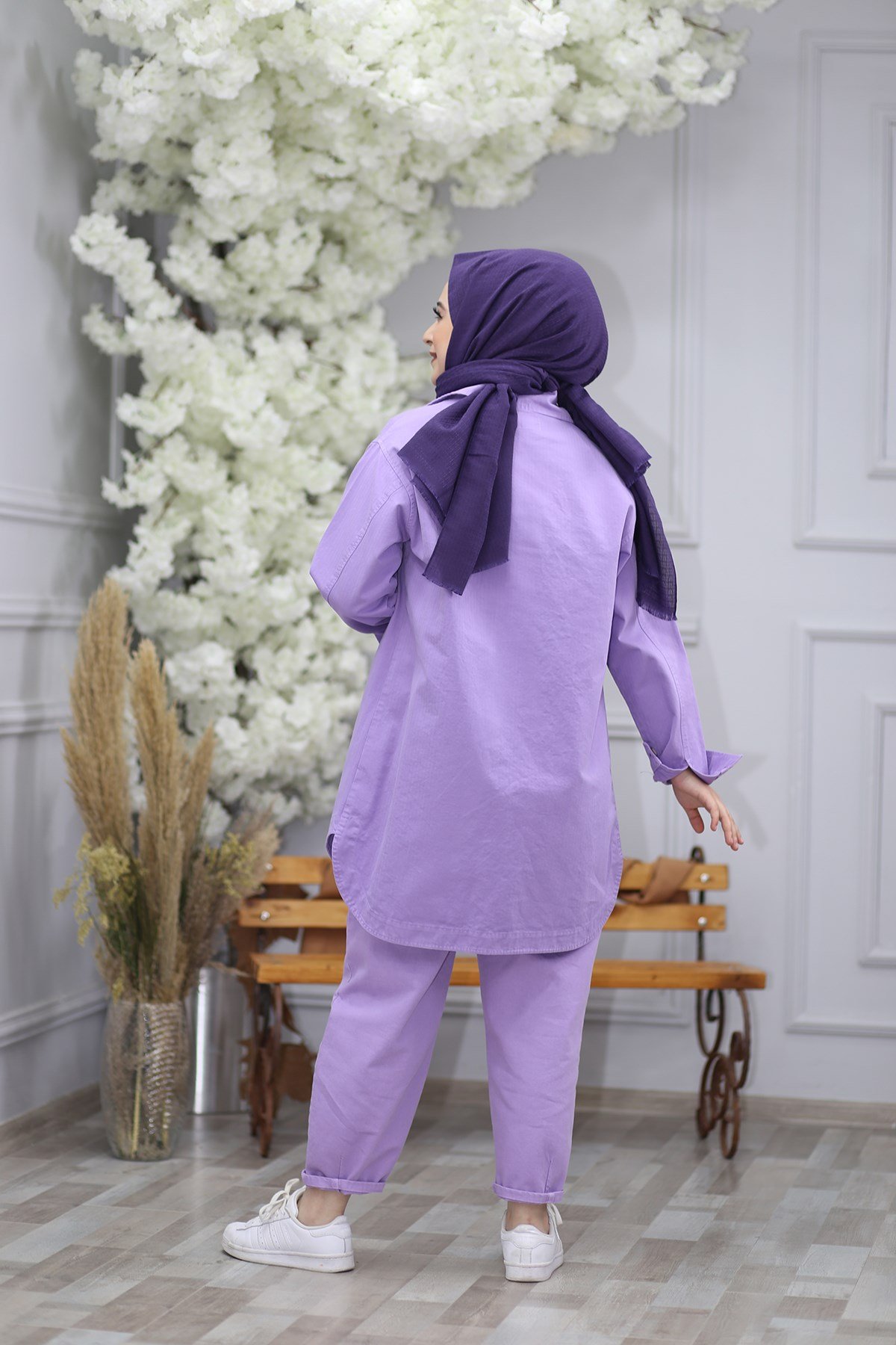 DÜĞMELİ KOT CEKET LİLA  6426
