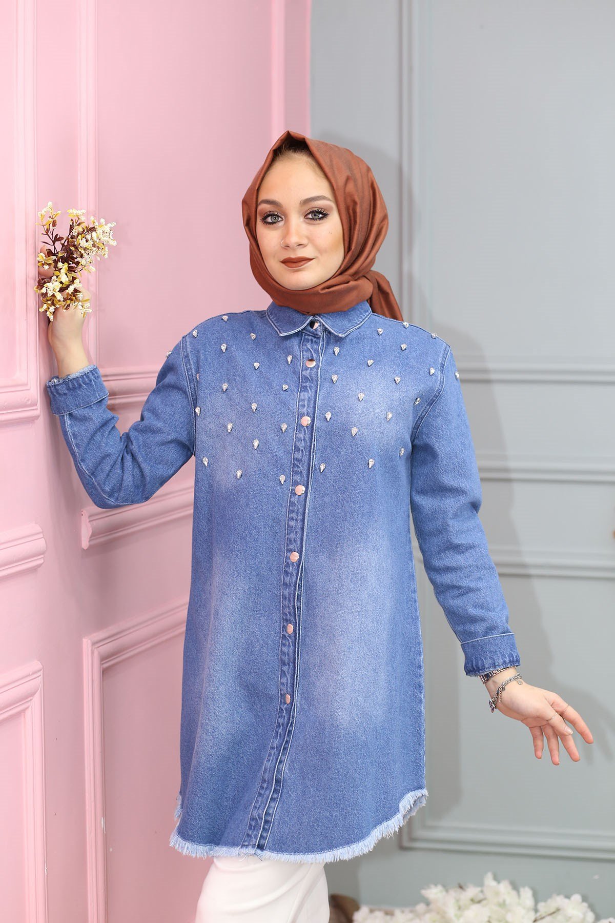 TAŞLI DENİM CEKET KOYU 6565
