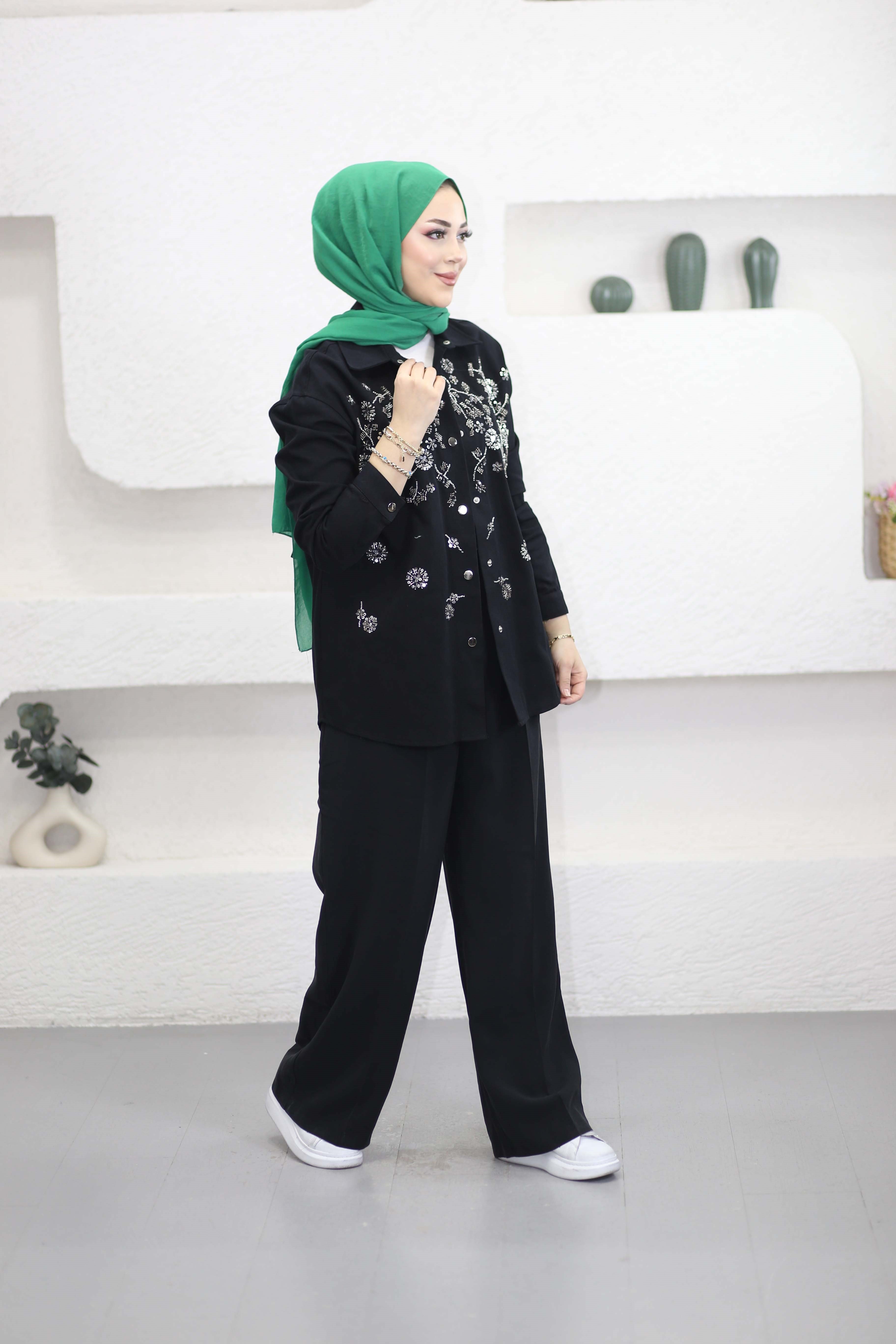İşlemeli Ceket Siyah 99939