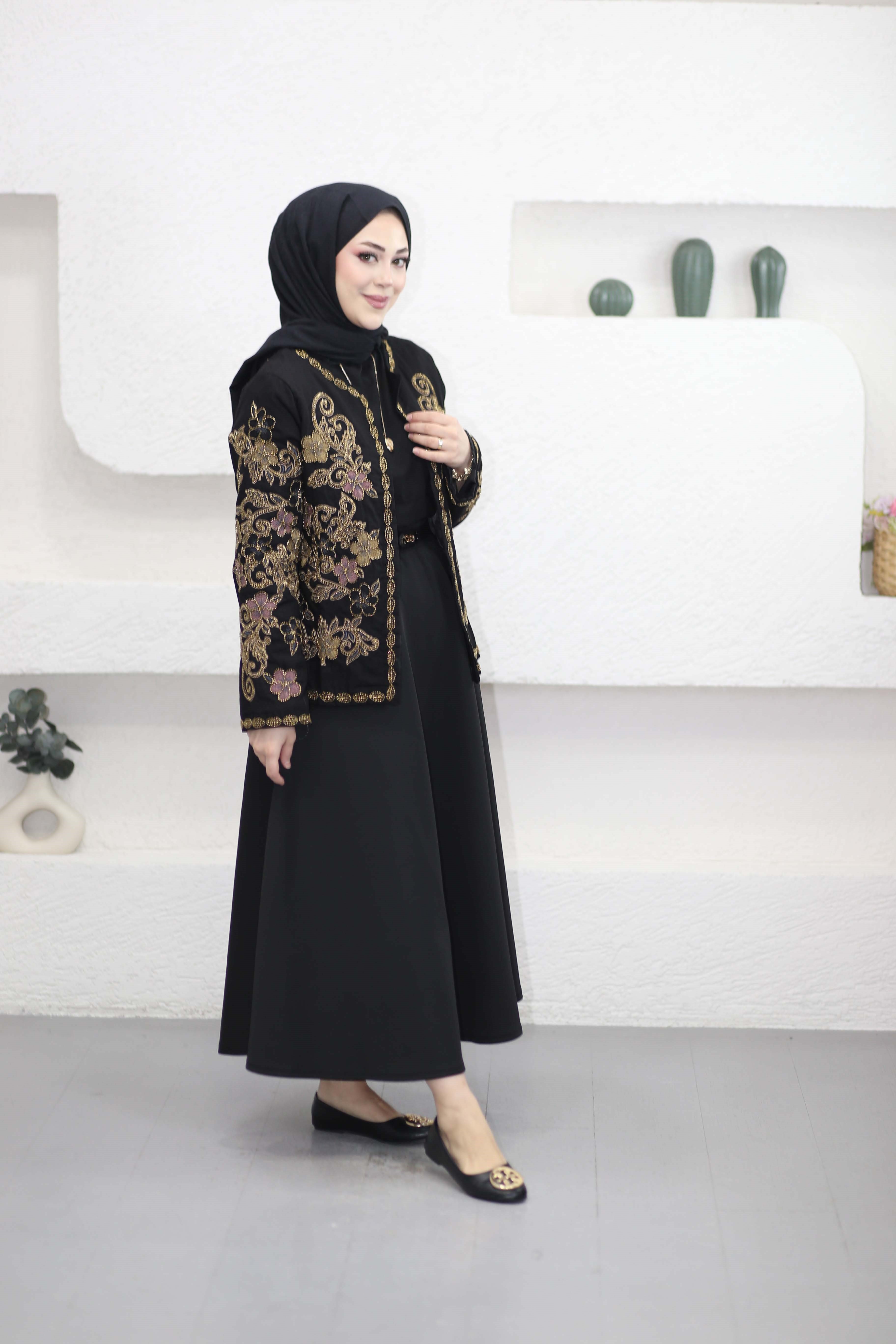 İşlemeli Tasarım Ceket Siyah 6185
