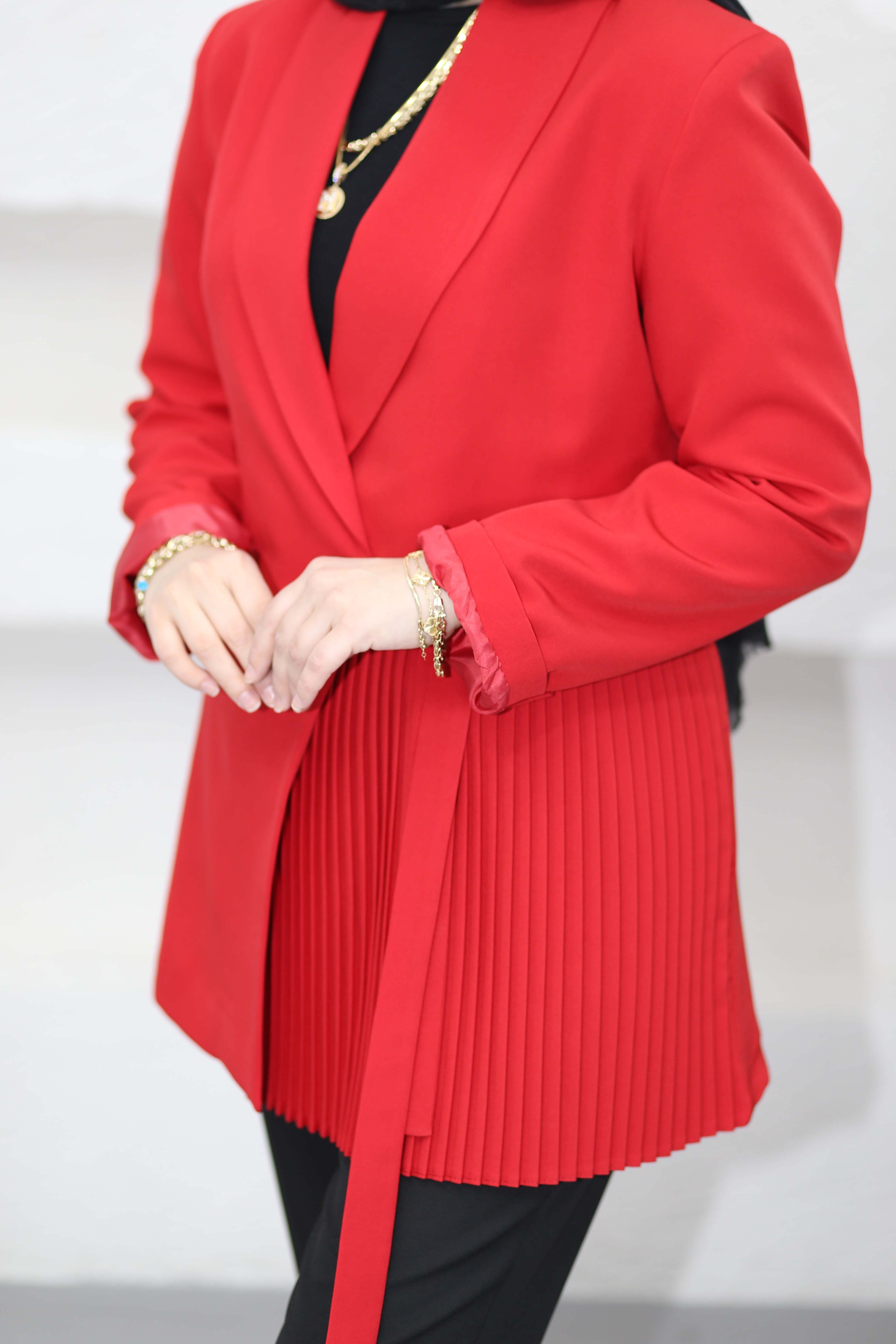 Yan Pilise Bağlamalı Ceket Kırmızı 1980