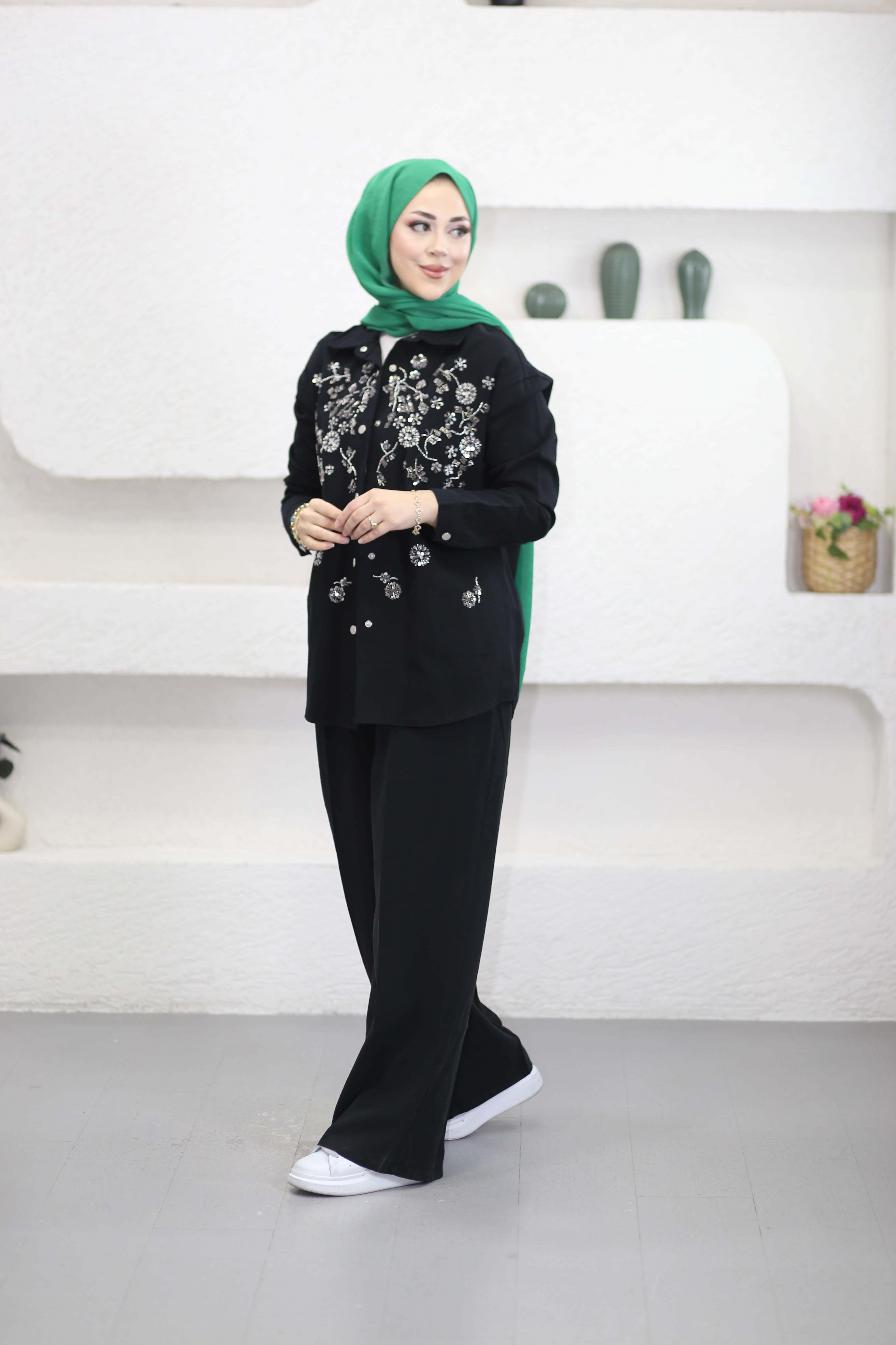 İşlemeli Ceket Siyah 99939