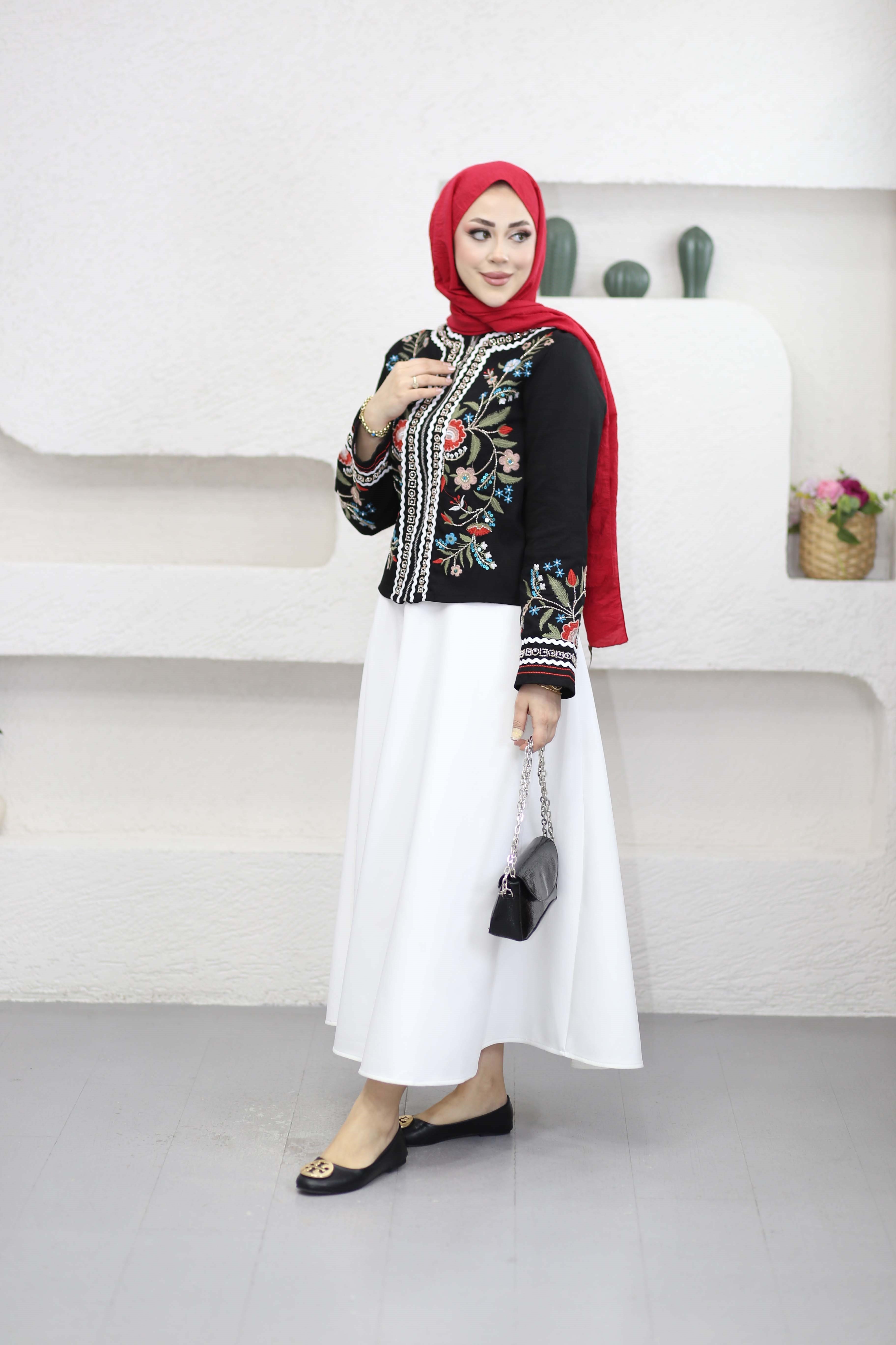 Çiçek Nakışlı Ceket Siyah 6222