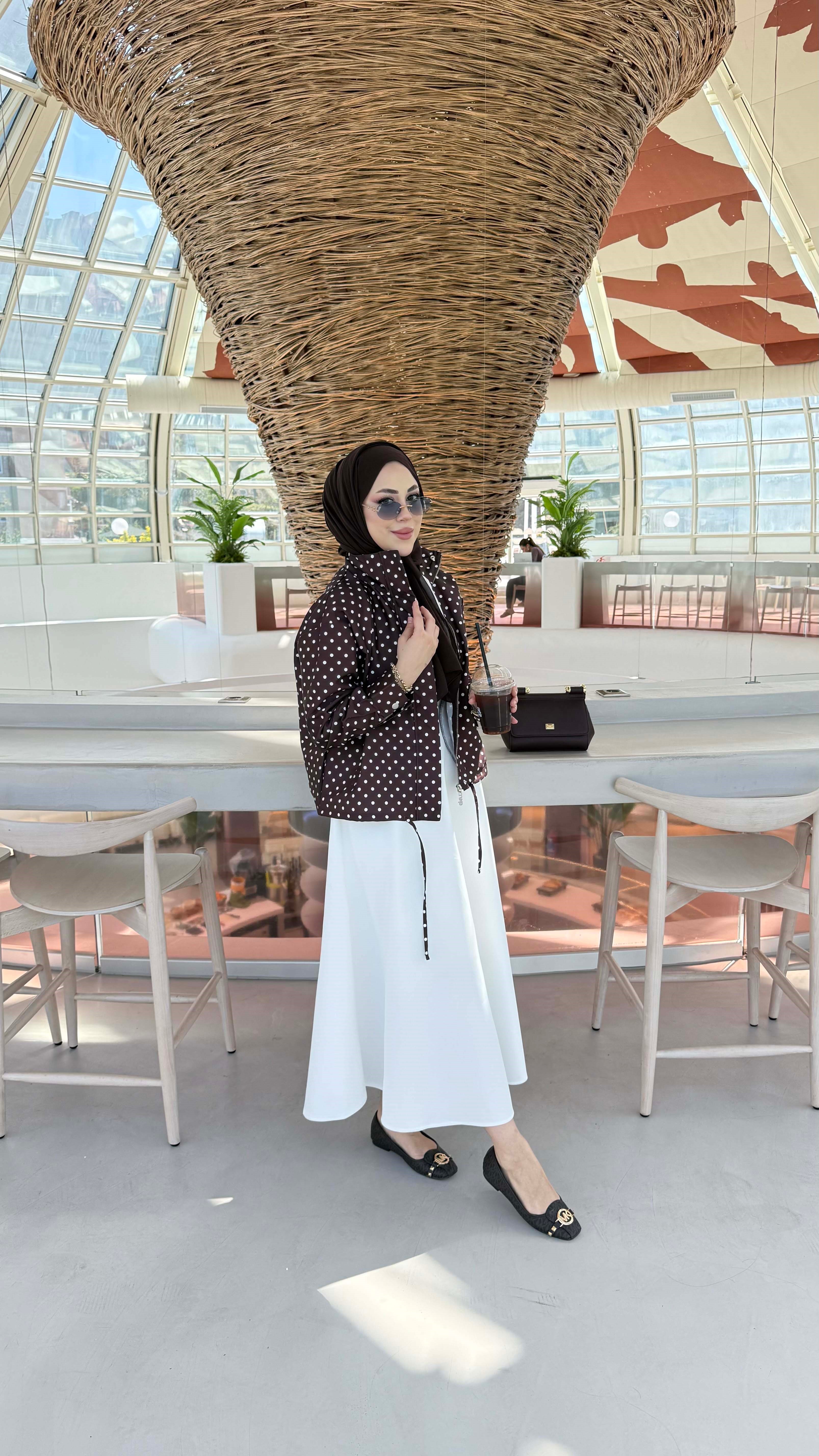 Puantiye Desenli Ceket Kahverengi 3400