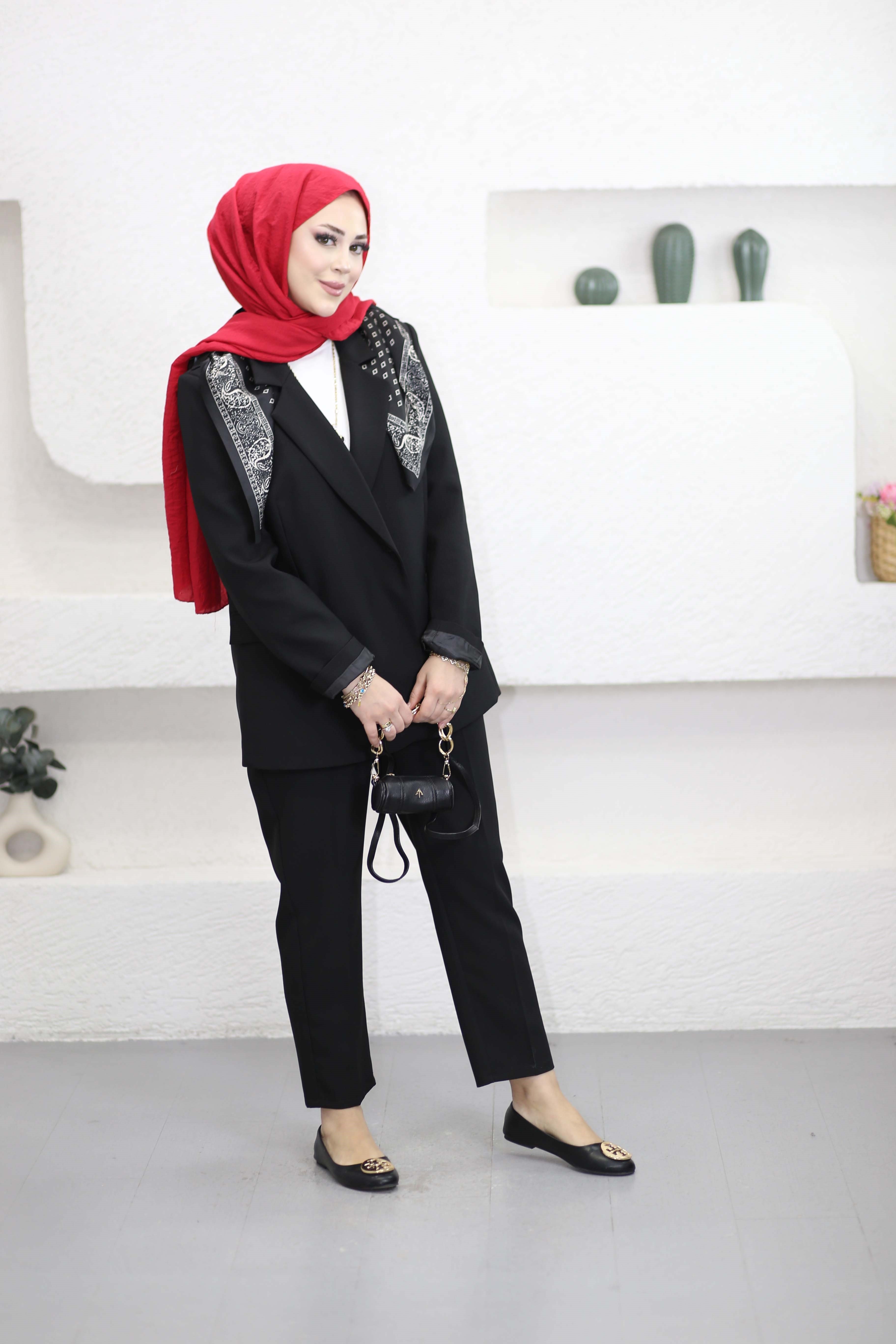 Fular Detaylı Blazer Ceket Siyah 7665