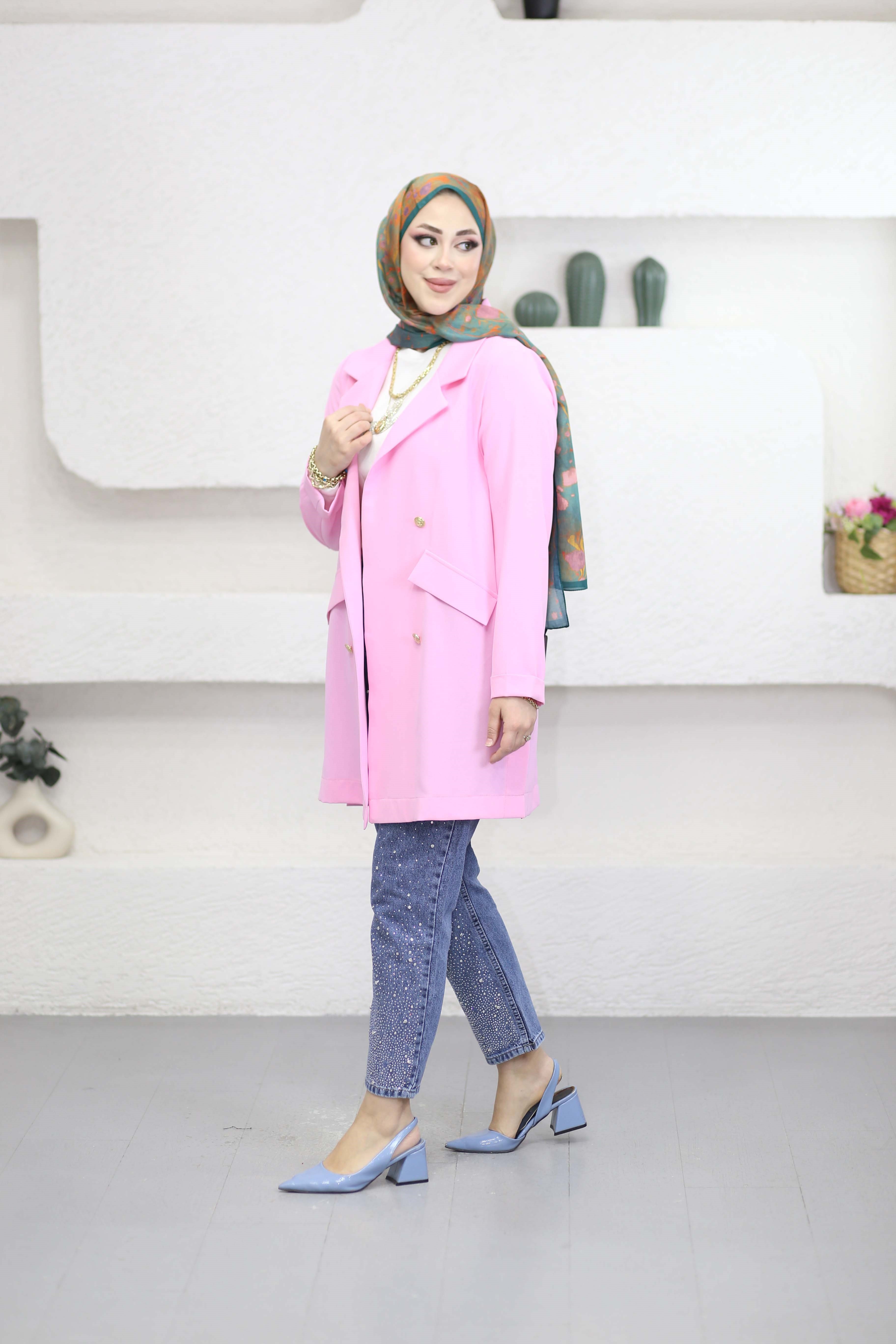 Düğmeli Linda Ceket Pembe 3079