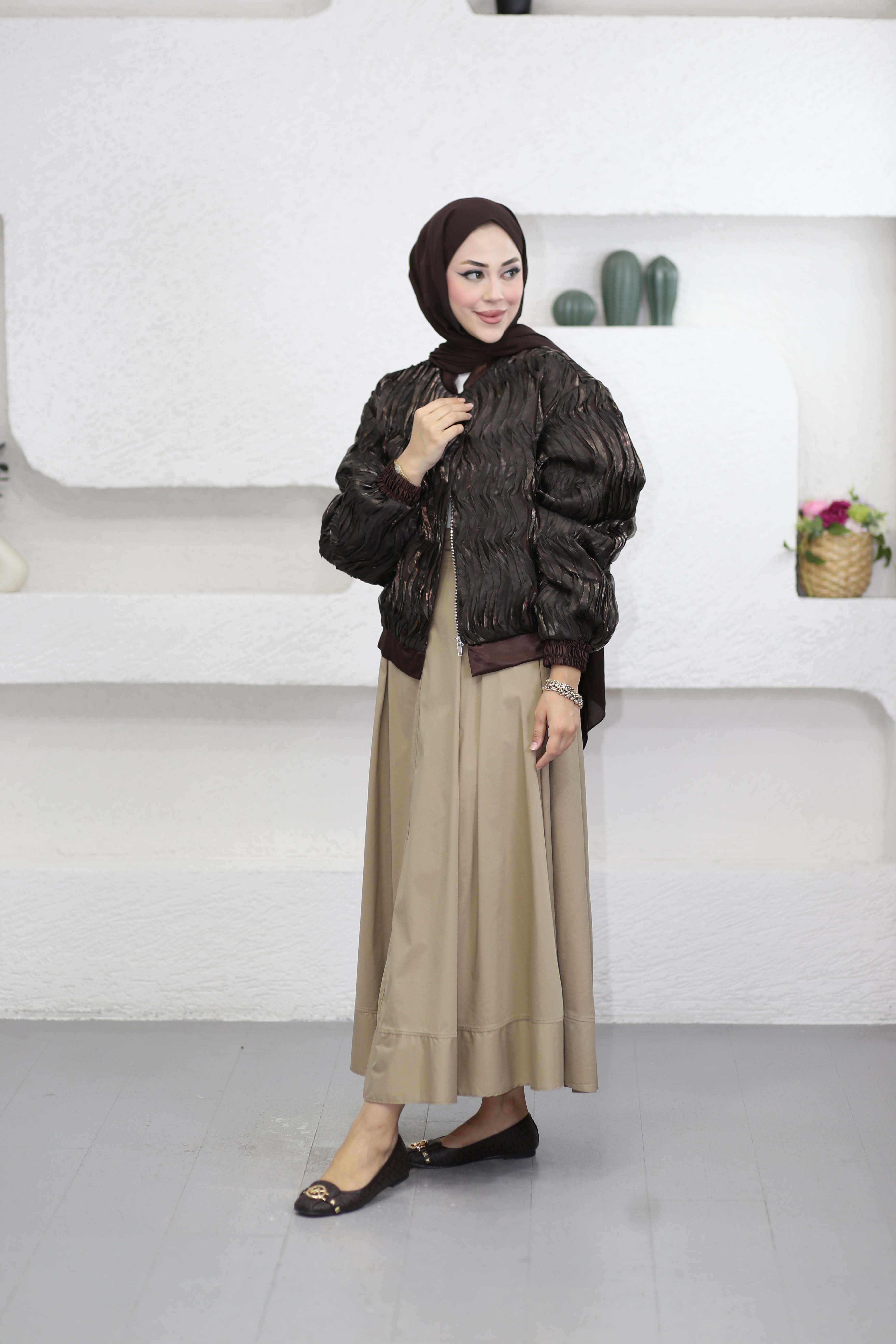 Bomber Tasarım Ceket Kahverengi 7018