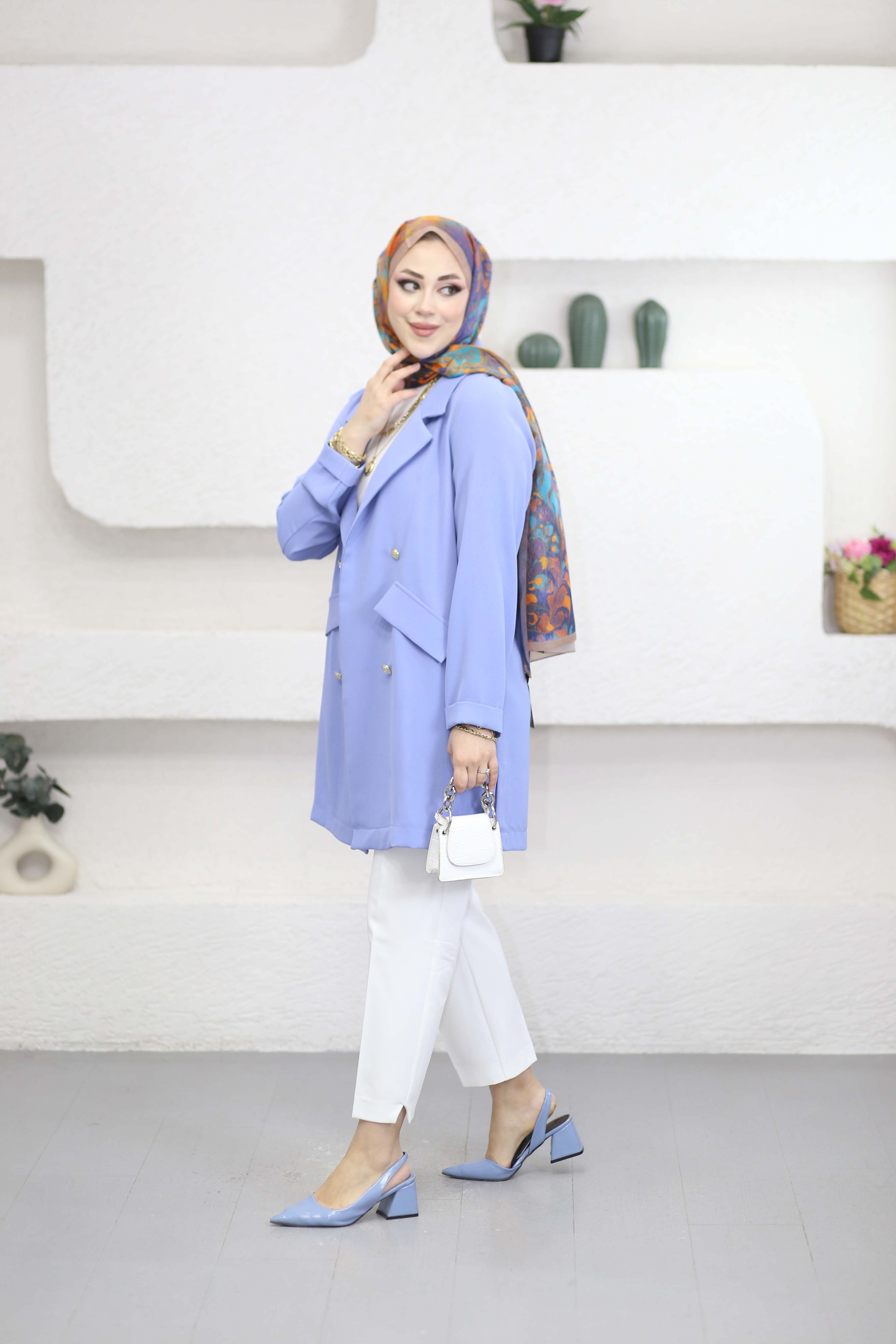 Düğmeli Linda Ceket Leylak 3079