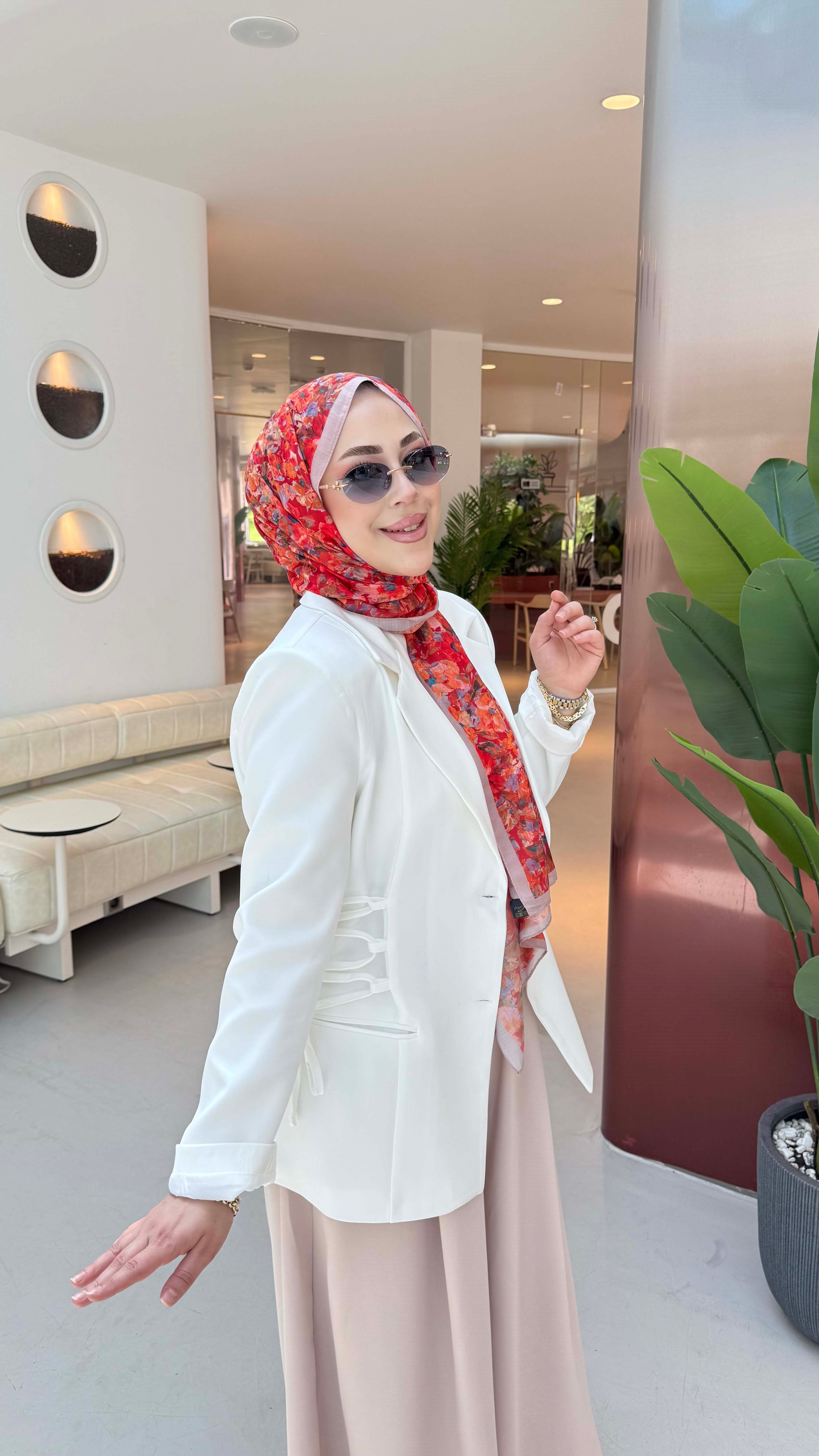 Yanları Bağlama Detaylı Ceket Beyaz 1287