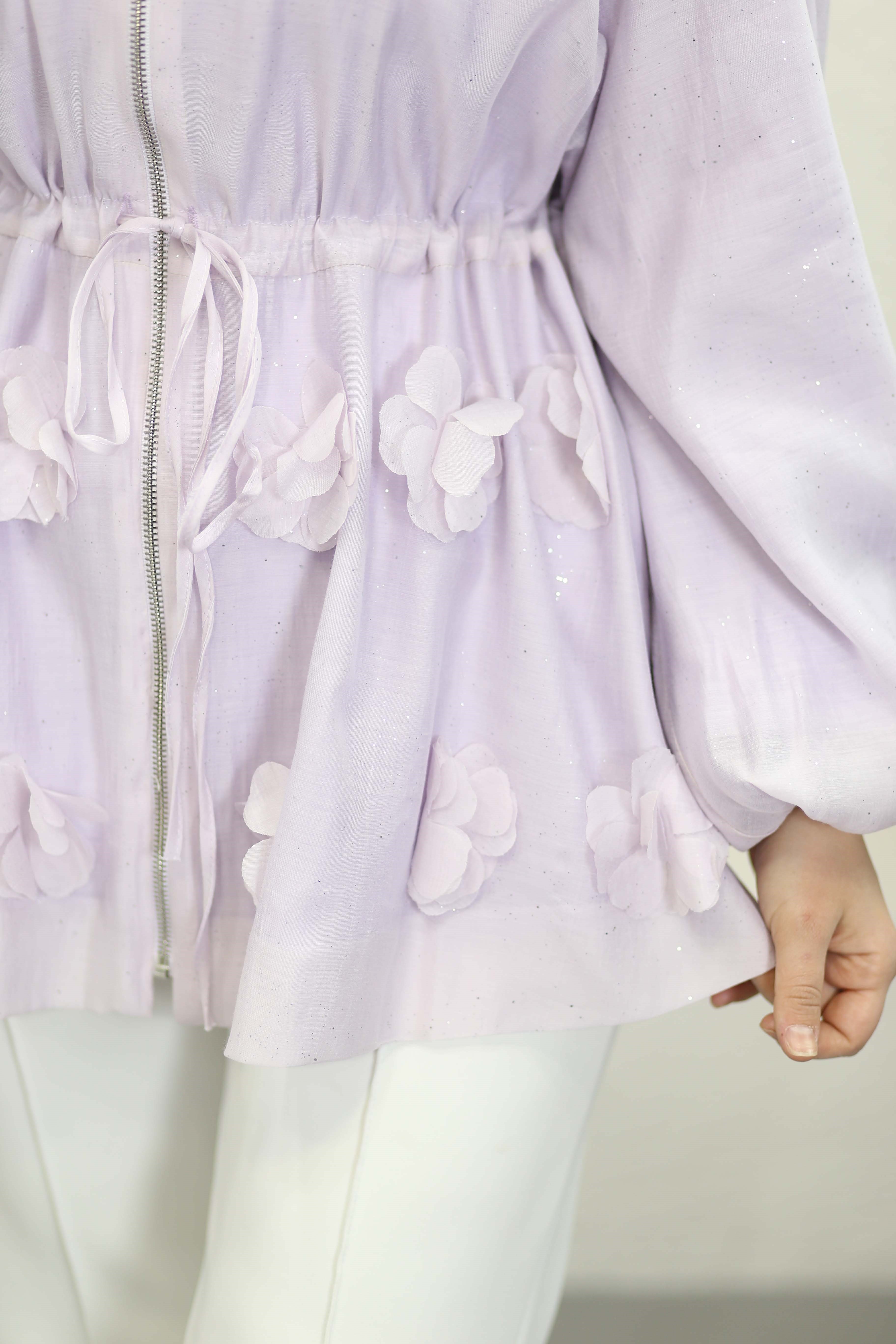 Simli Tencel Balon Ceket Lila 26043