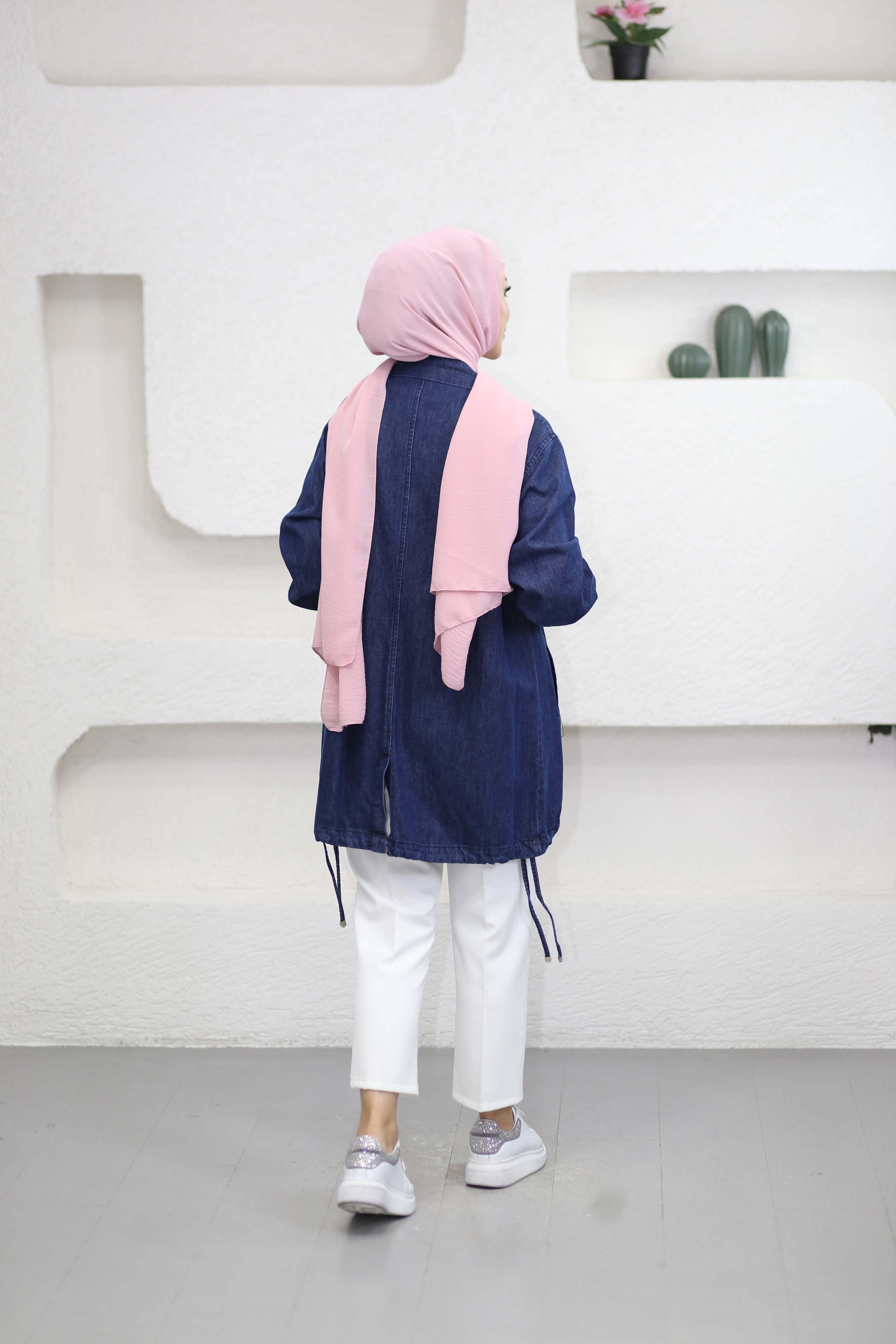 Metal Düğmeli Denim Ceket Koyu Mavi 7564